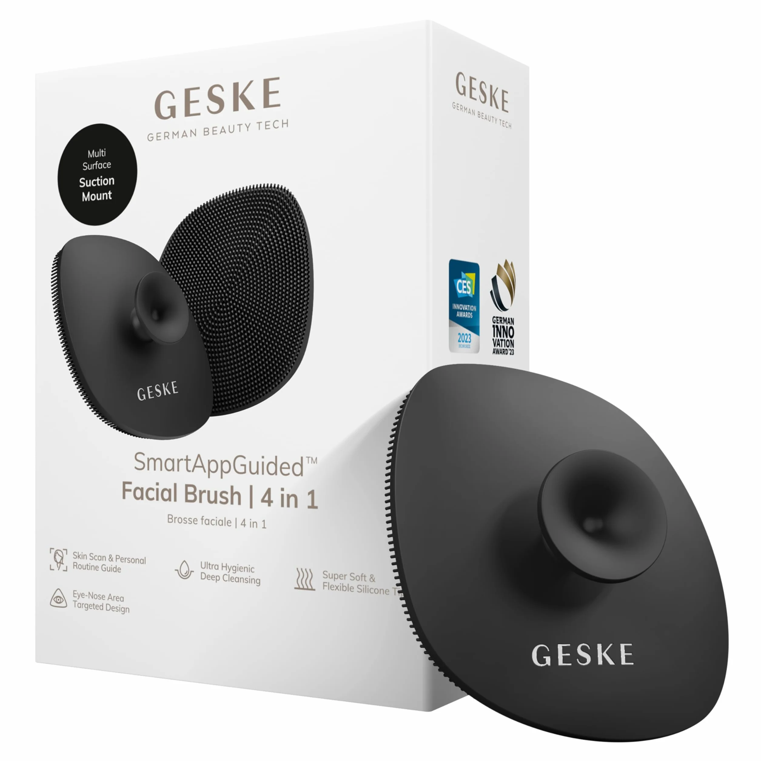 GESKE | Szczoteczka do twarzy SmartAppGuided™ 4 w 1 | Szczoteczka do oczyszczania twarzy z rączką | Miękka silikonowa szczoteczka | profesjonalne oczyszczanie twarzy | Oczyszczanie skóry