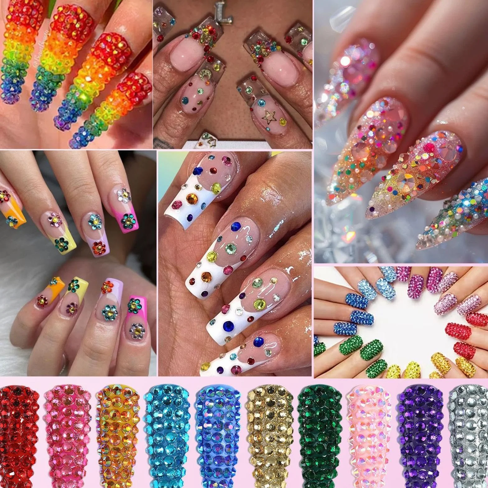 Rhinestones Bedazzling Kit, ozdoby do paznokci z klejnotami, wielokolorowe kamienie strasu z precyzyjnym aplikatorem, Rhinestone Bedazzler Kit, styl do etui na telefon i ubrania