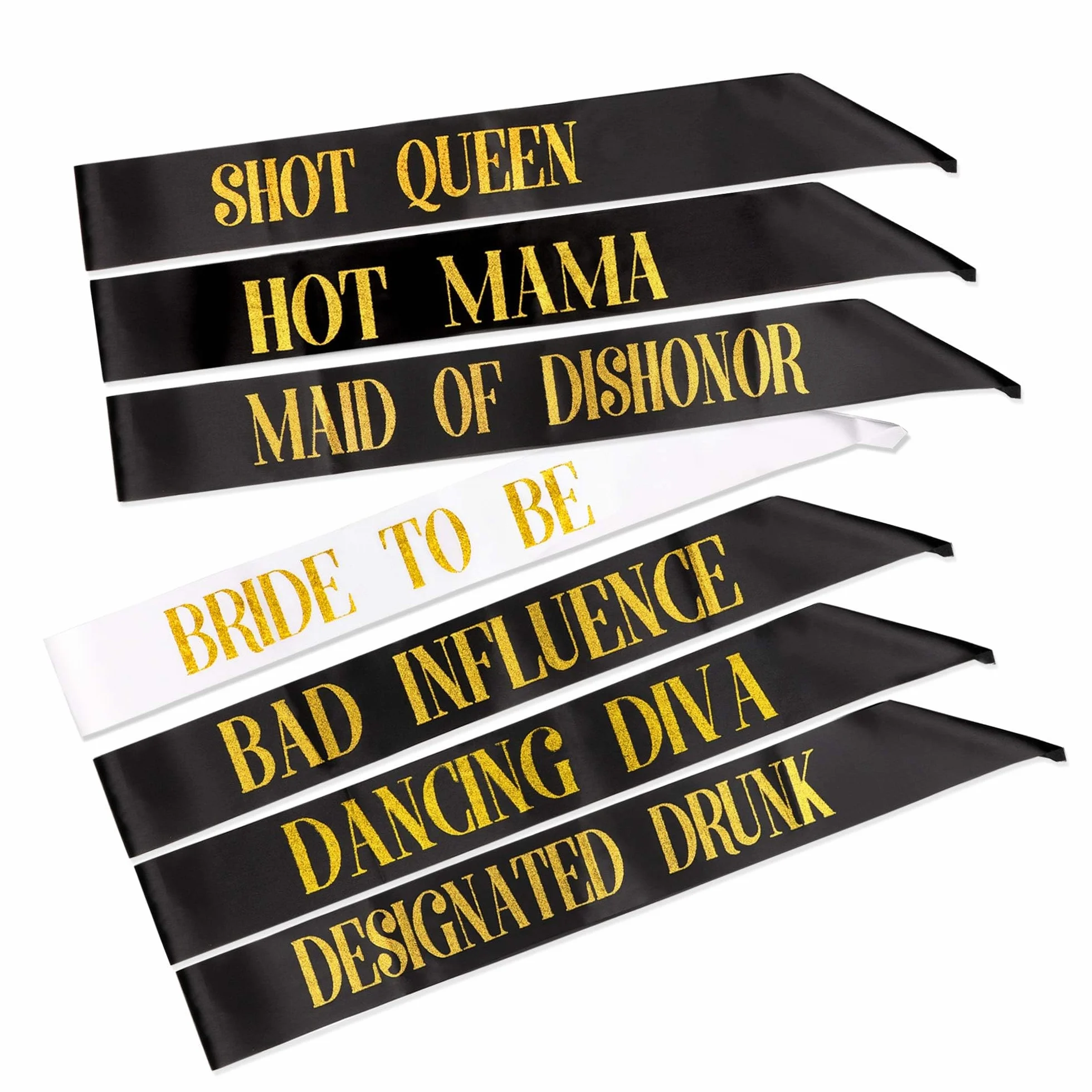 Opakowanie 7 Hen Party Sash, 1 Biała Panna Młoda, aby Być Sash 6 Czarnych Drużyn Panny Młodej Plemię Kurczak Nie Sash Dla Dziewcząt Kurczak Ślubny Prysznic Ślubny Akcesoria Wieczorowe Wieczór