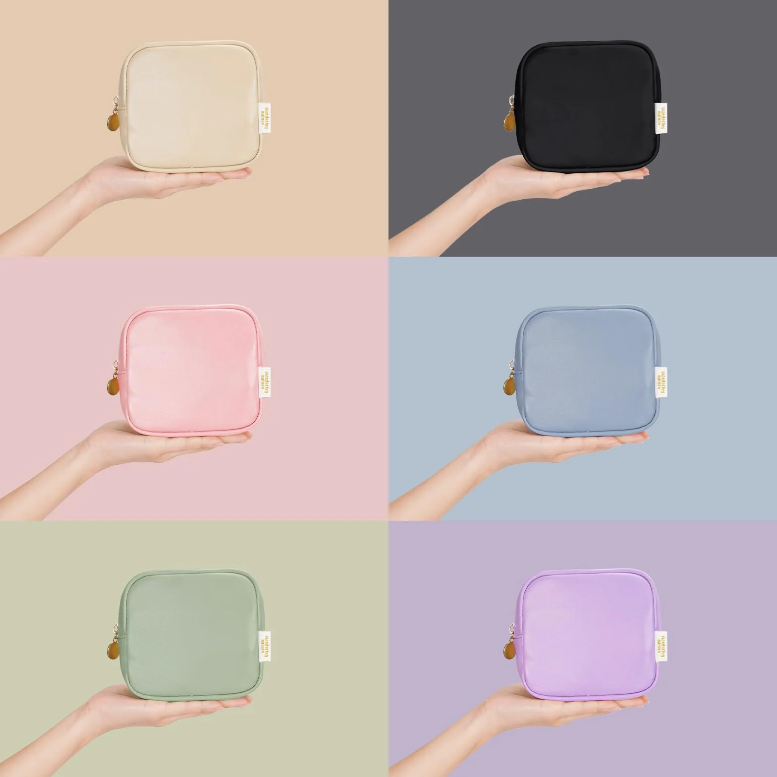 Mała kosmetyczka do torebki, mini kosmetyczka do makijażu, mała kosmetyczka dla kobiet, mała kosmetyczka z wsuwanymi kieszeniami, ekologiczna skóra wegańska (zgłoszona do opatentowania), NIEBIESKI, S