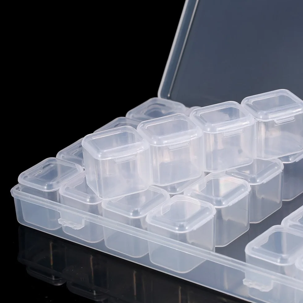 PP Nail Art Storage Box 28 Slots Clear Gem Bead Container Portable Organizer for Manicure Design
