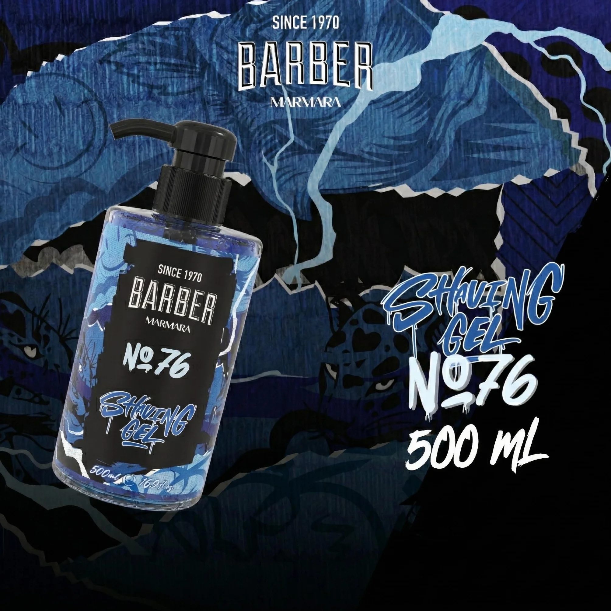 Barber Marmara Żel do golenia nr 76 dla mężczyzn, przezroczysty, bez piany, z pompką, profesjonalna jakość tureckiego barbera, 500ml. Idealny do precyzyjnego golenia zarostu i linii szyi.