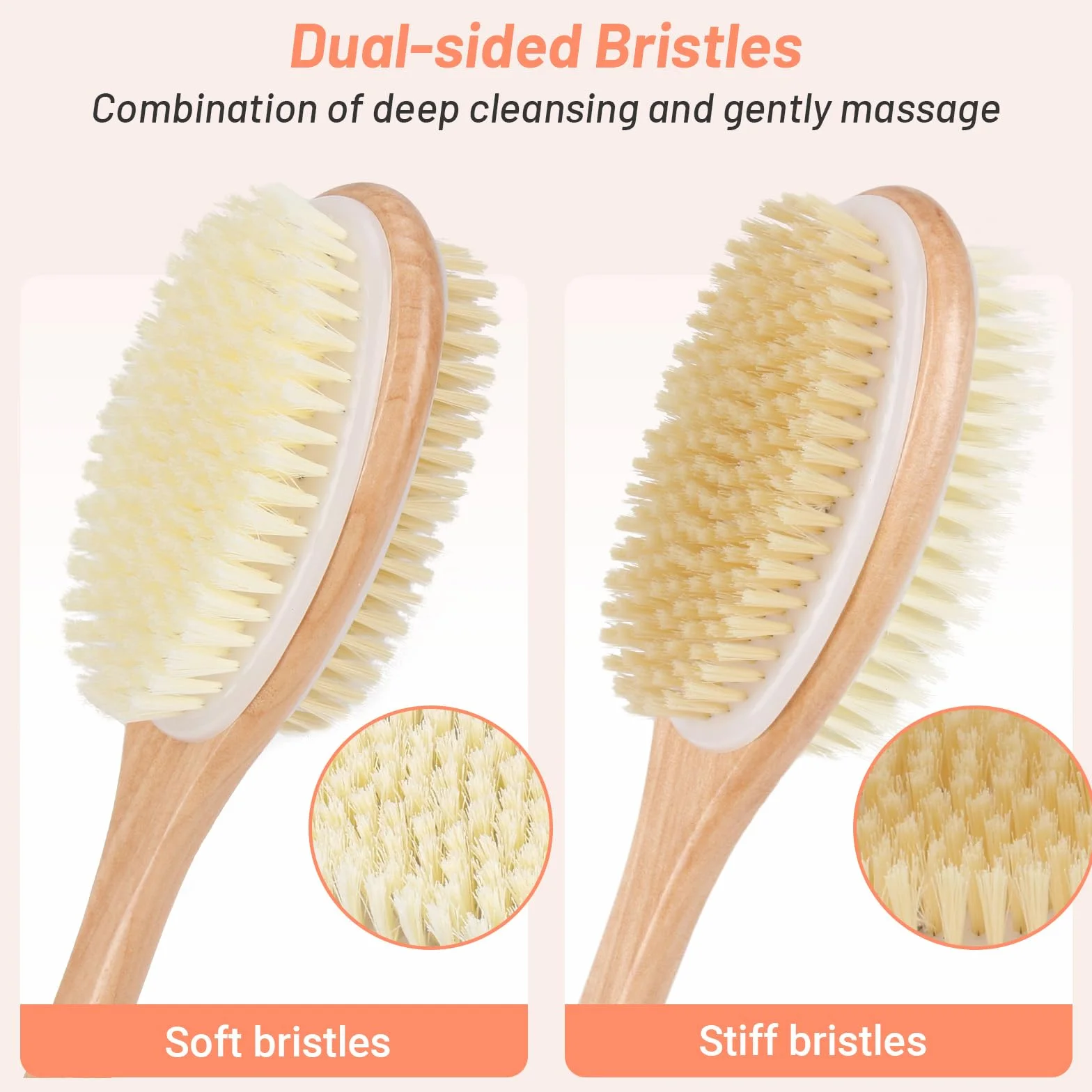 Alyvisun Drewniana Szczotka Pod Prysznic z Długą Rączką, Dwustronna Back Scrubber, Złuszczająca Szczotka do Ciała