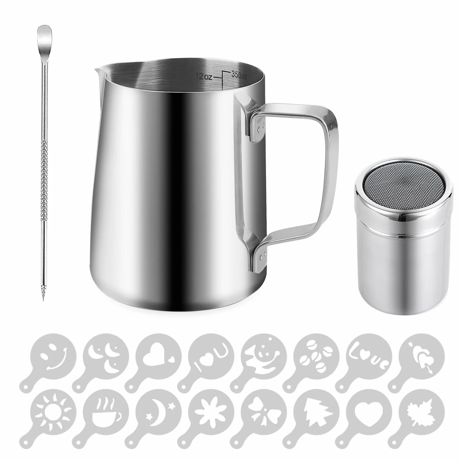 Dzbanek do Spieniania Mleka ze Stali Nierdzewnej, 350 ml, z Podziałką, do Latte Art i Cappuccino