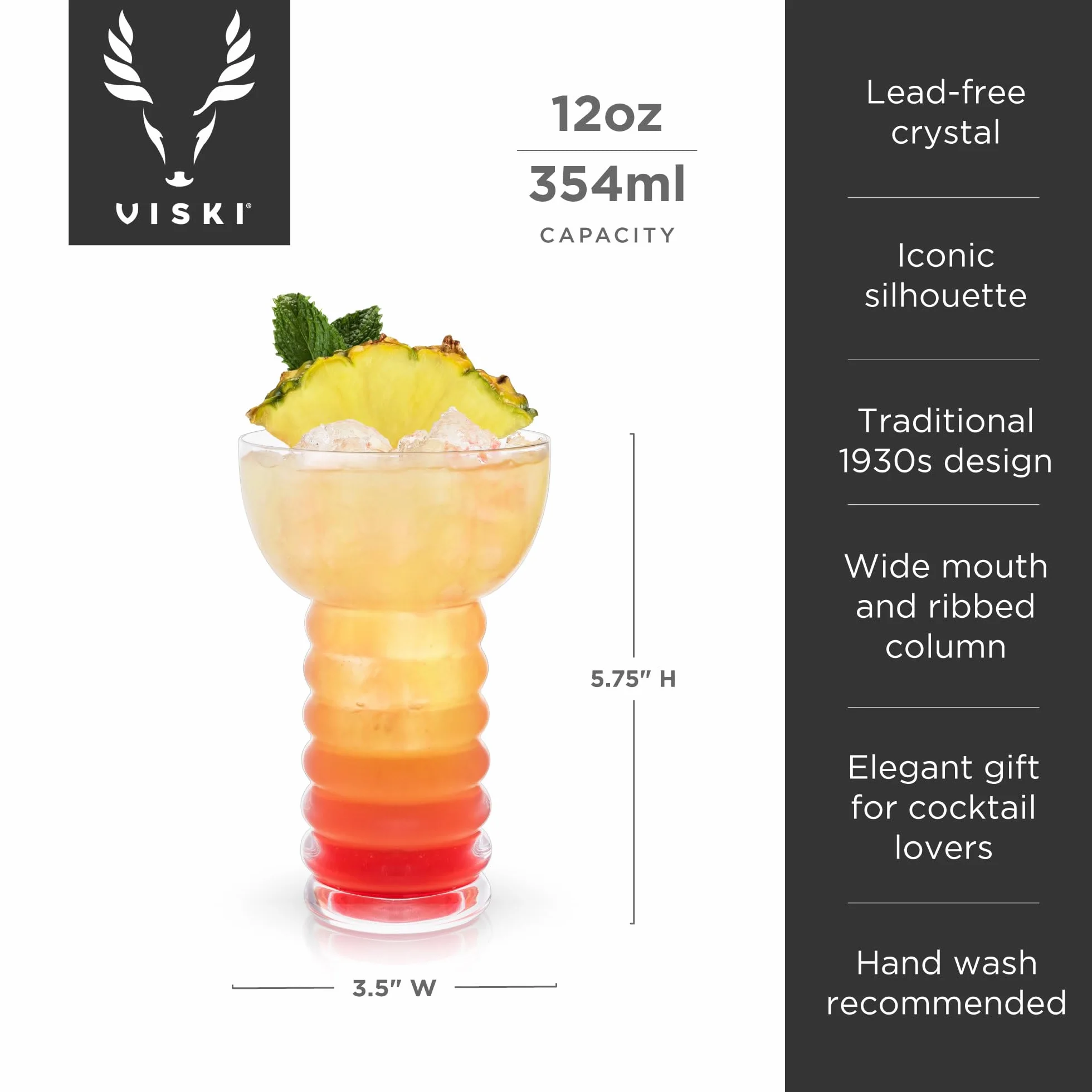 Viski Pacific Crystal Pearl Diver Tropical Tiki Tumbler zestaw 2 szt. – wysokiej jakości krystalicznie czyste szkło, stylowe szklanki Tiki do koktajli, zestaw upominkowy, 350 ml