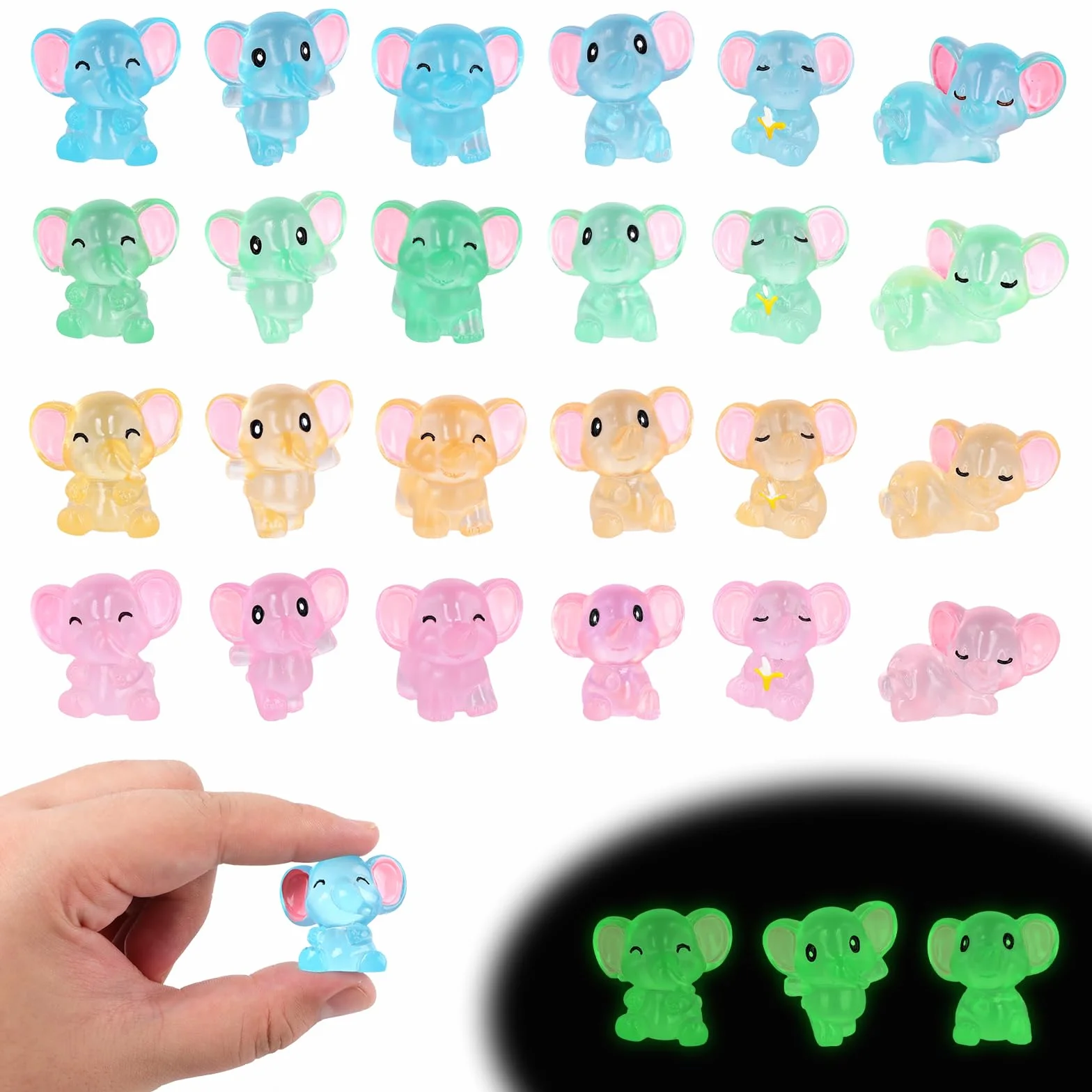 48szt Swiecacych Sloni, Uroczych Miniaturowych Swiecacych Sloni z Zywicy Miniaturowych Swiecacych w Ciemnosci Sloni Dekoracji Statuy Zwierzat do Dekoracji Ogrodowego Domku dla Lalek