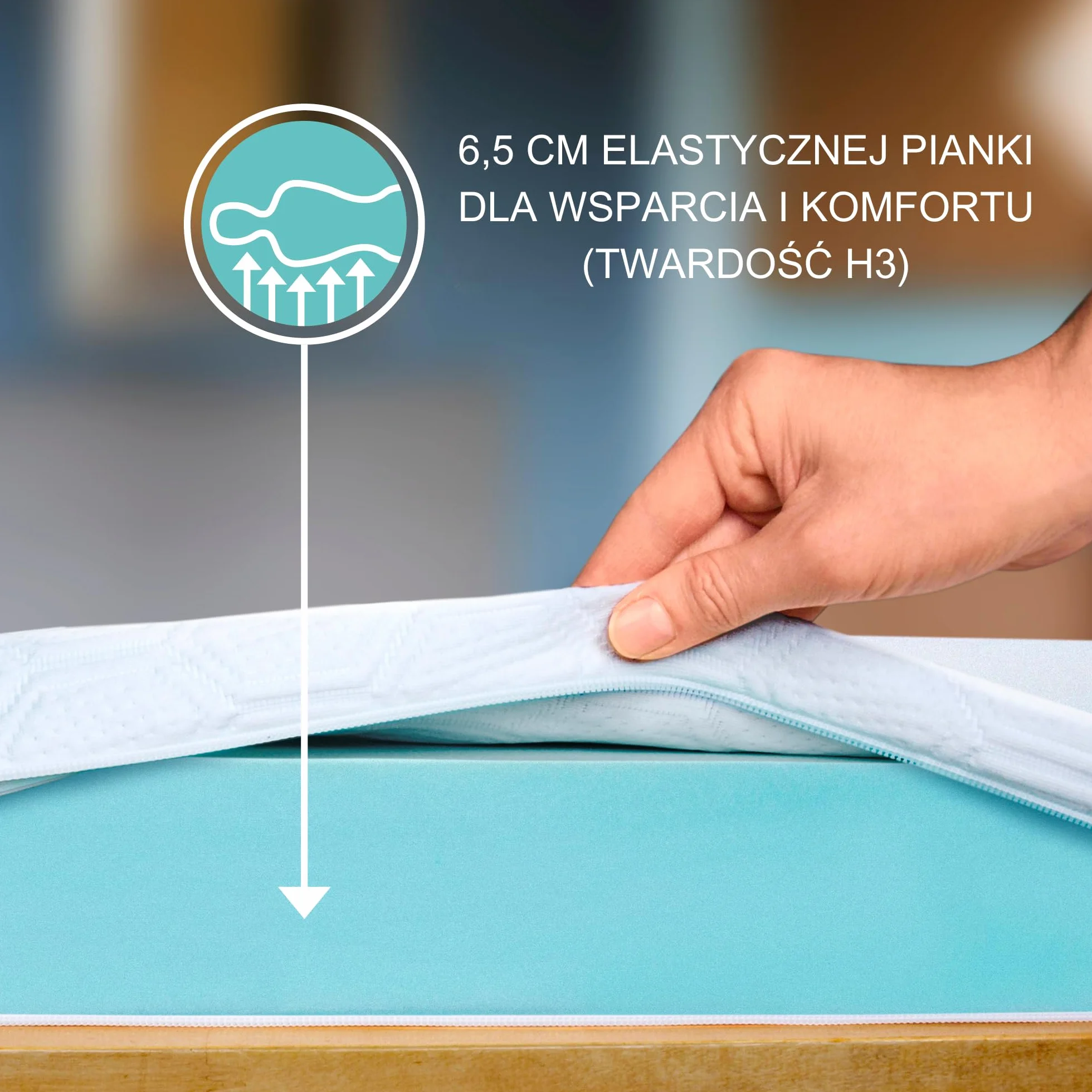 WENDRE Topper 140x190 – 7 cm Pianka Wysokoelastyczna – H3 Twardy – Comfort Plus – Z Gumkami Narożnymi – Oddychający – Zdejmowany Pokrowiec – OEKO-TEX – Wyprodukowany w UE