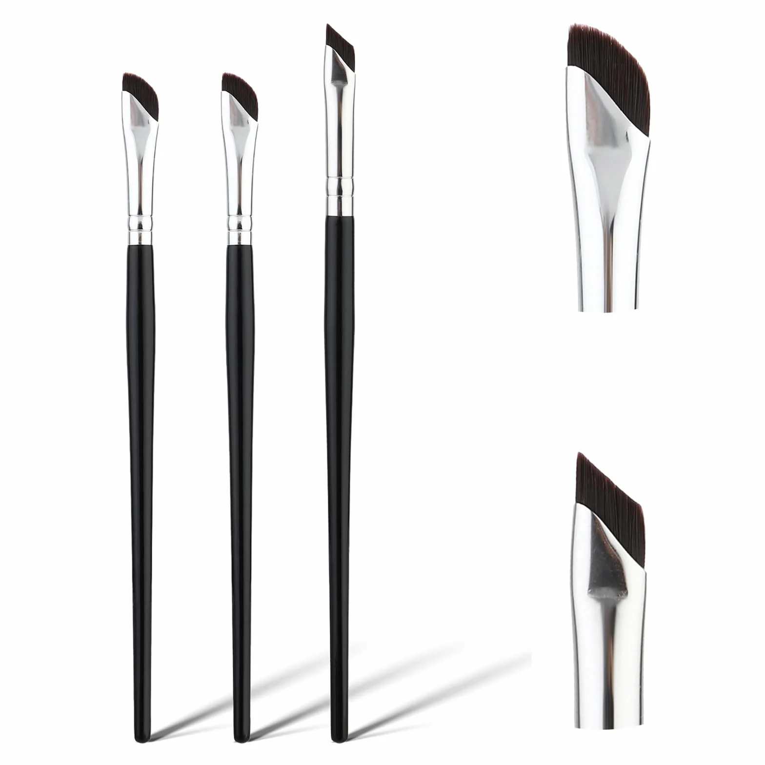 Zestaw pędzli do eyelinera, 3 szt. pędzelków sierpowatych do eyelinera, ultracienkich kątowych pędzli do eyelinera, korektora do brwi, konturówki do oczu, narzędzie kosmetyczne do pudru, żelu, kremu,