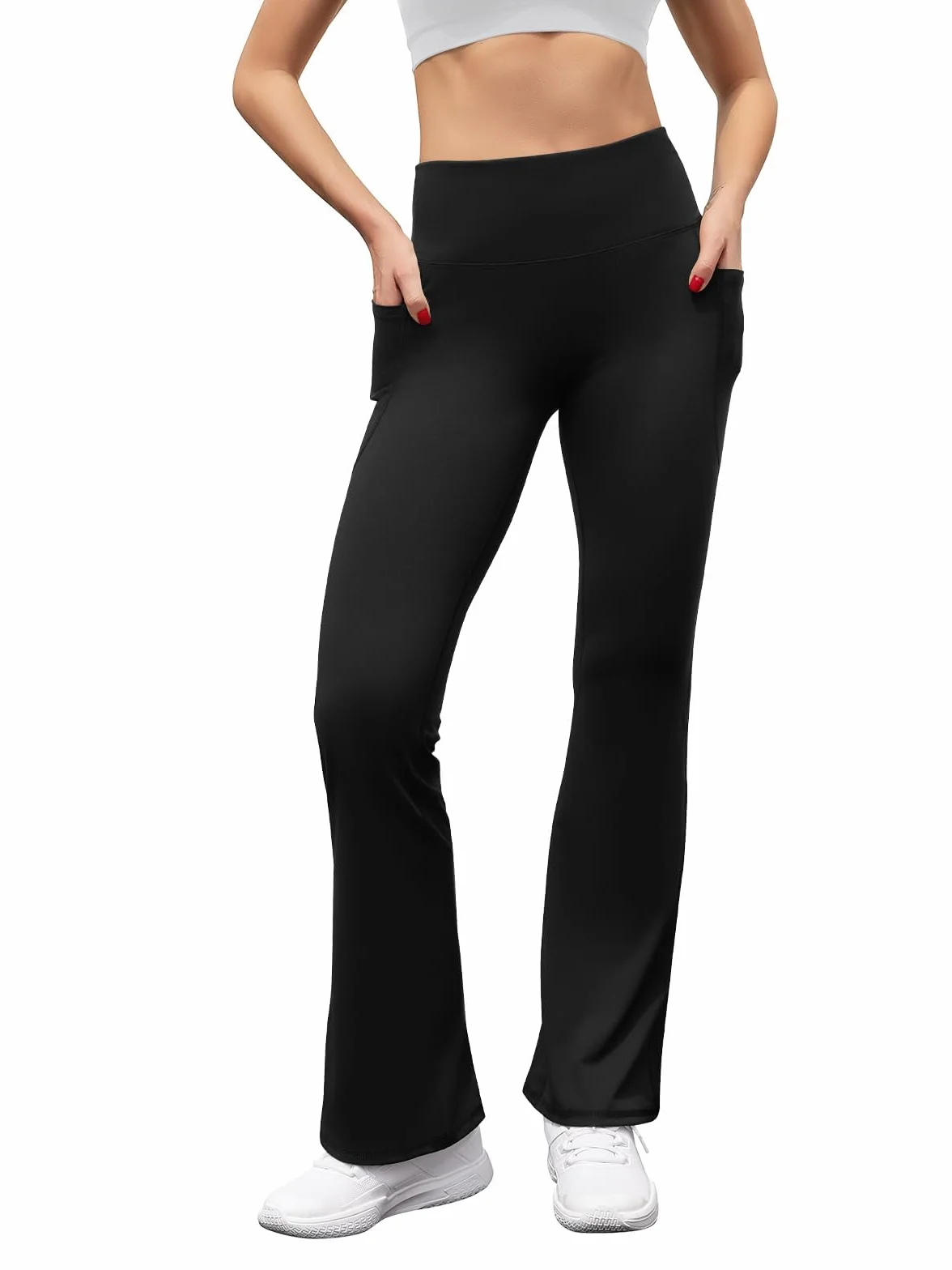 Glacspyg Spodnie do jogi Casual Pocket Jogging Spodnie damskie Sportowe Wysoka talia Jazz Szeroki elastyczny pas