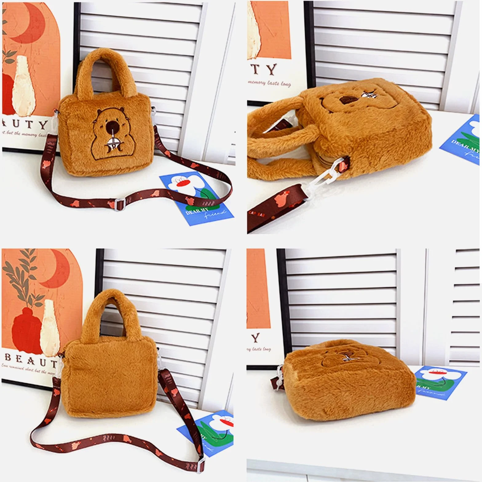 Capybara Pluszowa torebka dziewczęca, urocza dziewczęca torba na ramię, torba na ramię z regulowanym paskiem na ramię, torebki crossbody, na zakupy, podróże, prezenty dla dzieci, 18 x 16 x 6