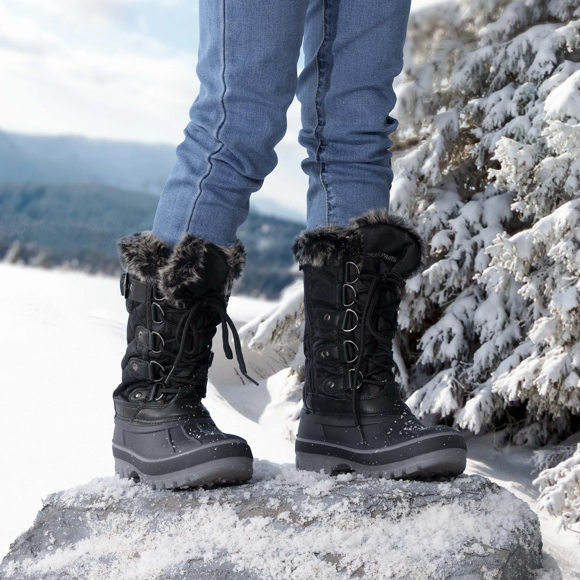 DREAM PAIRS Chłopięce dziewczęce śniegowce wodoodporne outdoorowe ciepłe przytulne antypoślizgowe podszewka ze sztucznego futra do połowy łydki izolowane buty zimowe dla małych i dużych dzieci