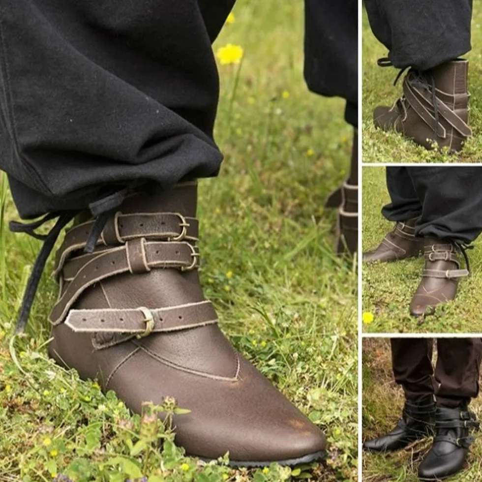 Buty z krótkimi kostkami Retro Women Men Knight - 1 para butów wikingów Buty z rycerzami - Pu skórzane buty Modne buty do Cosplay