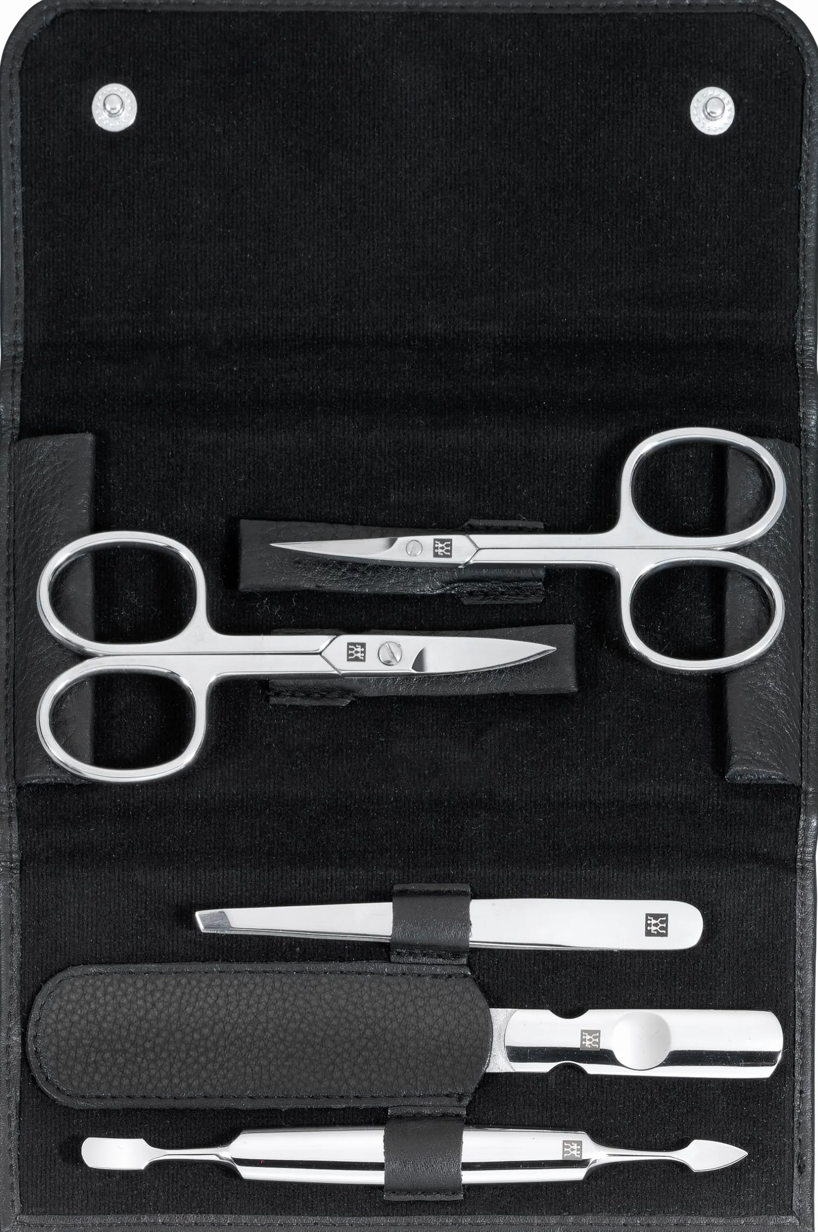 ZWILLING Zestaw do manicure (5 części, do pielęgnacji paznokci i pedicure, etui z prawdziwej skóry z nożyczkami do paznokci i skórek), polerowana stal nierdzewna, czarny