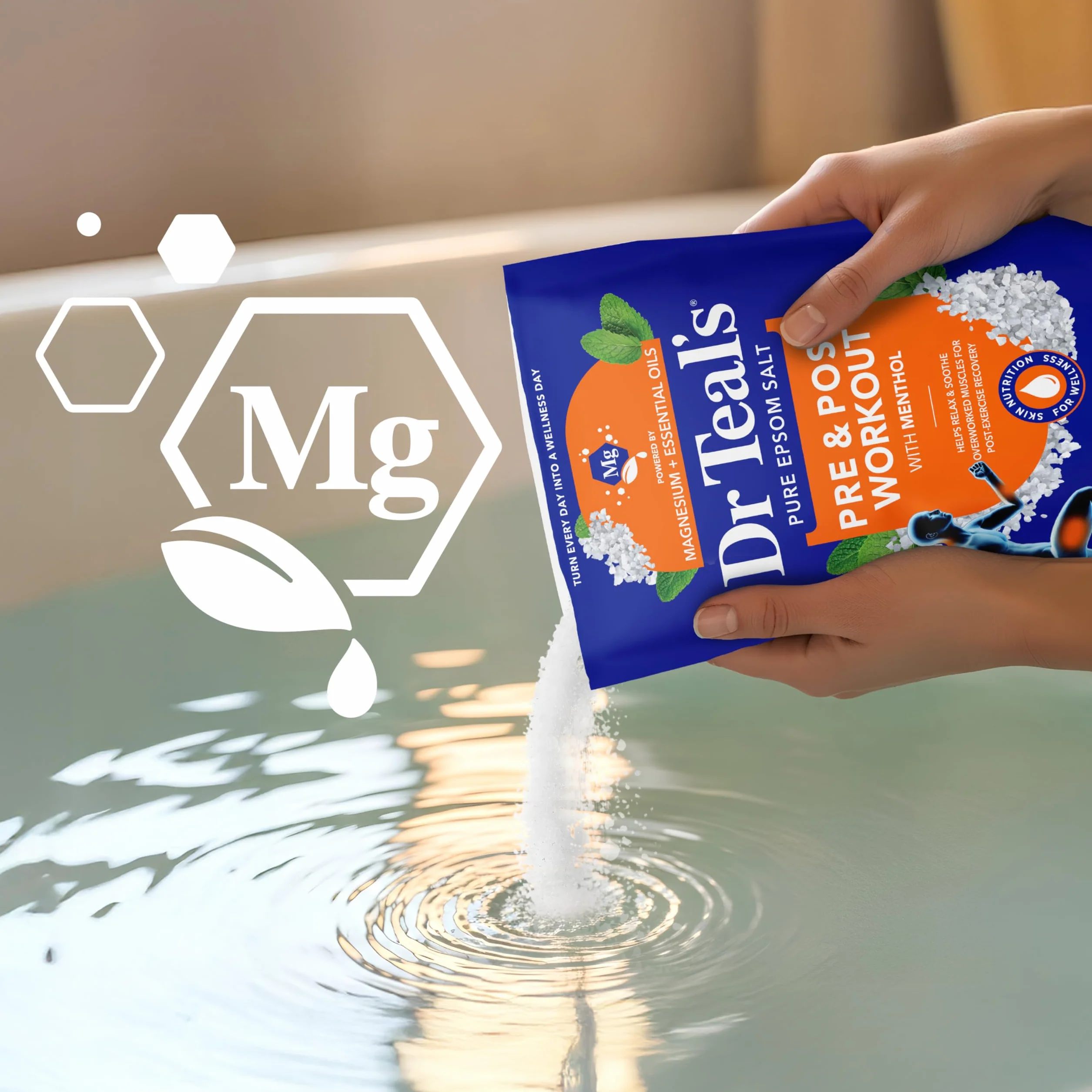 Dr Teal's Pure Epsom Salt Soaking Solution 1.36 kg pre e post allenamento con magnesio solfato & mentolo