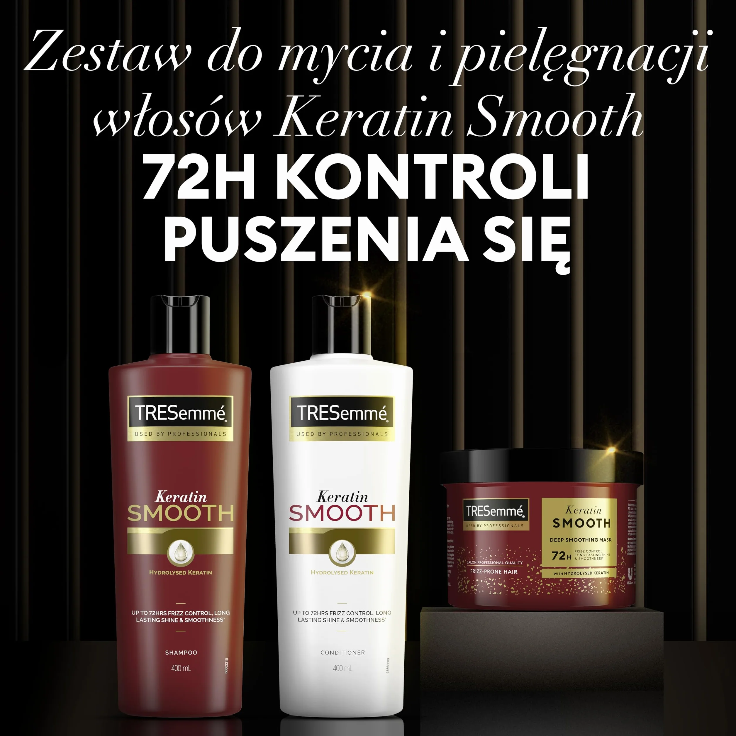 TRESemmé Szampon, Odżywka i Maska Keratin Smooth pielęgnacja włosów w zestawie z hydrolizowaną keratyną 400 ml + 400 ml + 440 ml 3
