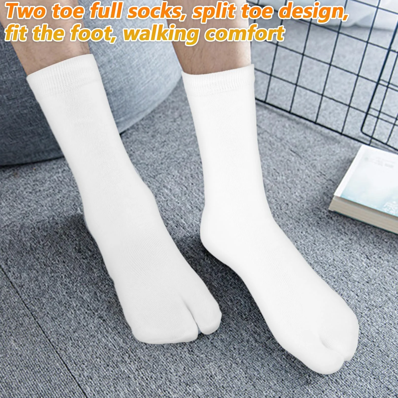 Qianyu 3 pary japońskich skarpet Tabi Unisex Tabi Flip Flop, Geta Bawełniane Split Toe, Tabi, elastyczne, miękkie i oddychające, białe i szare skarpety Tabi, dla kobiet i mężczyzn, kapcie typu Geta