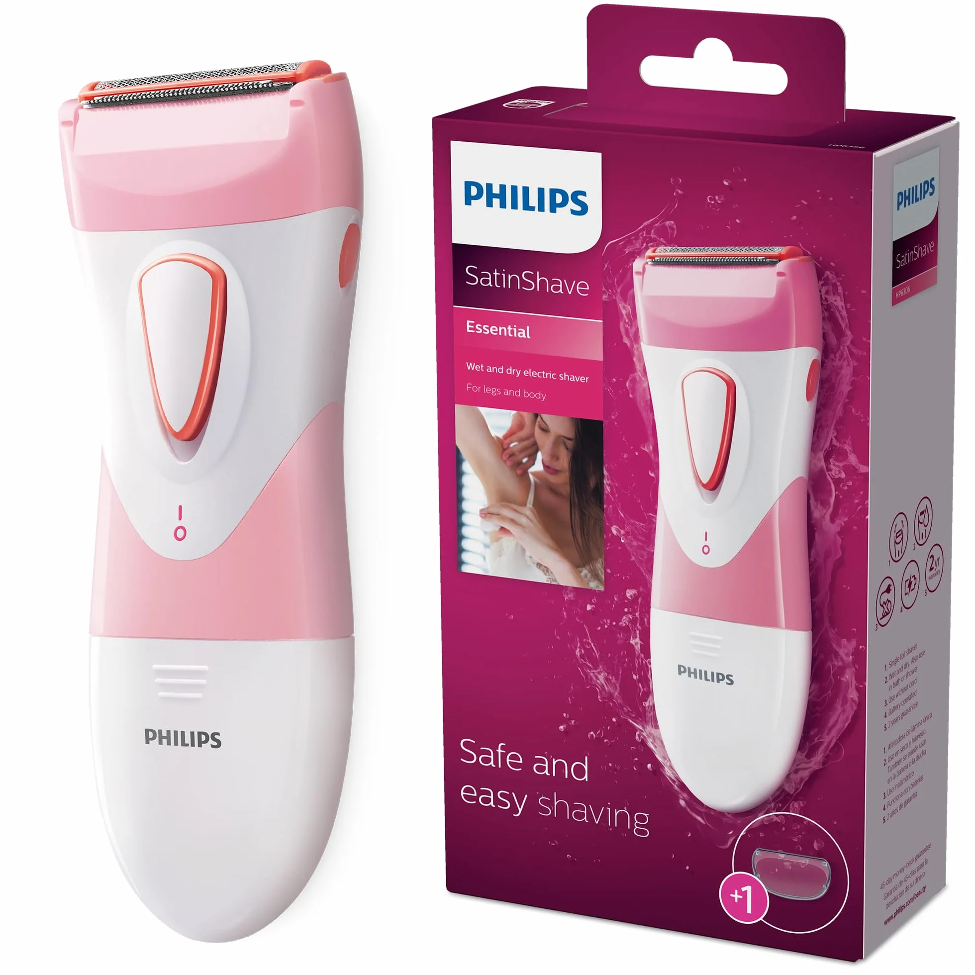 Philips SatinShave Essential HP6306 damska golarka elektryczna do nóg, do użytku bezprzewodowego na mokro i na sucho