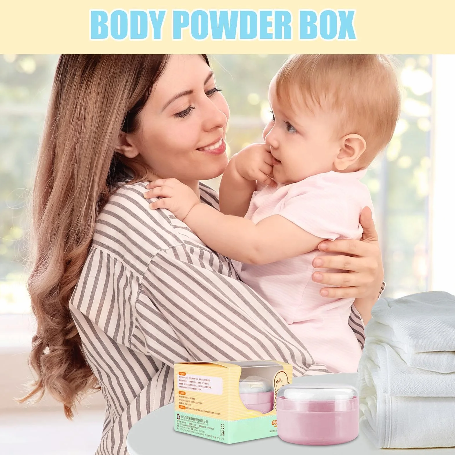 Body Powder Container, Portable Bath Dusting Storage, Dusting Holder with Puff, Refillable Dispenser for Talcum, Bath, and Loose Powder, 3.54x3.54x2.36 inches