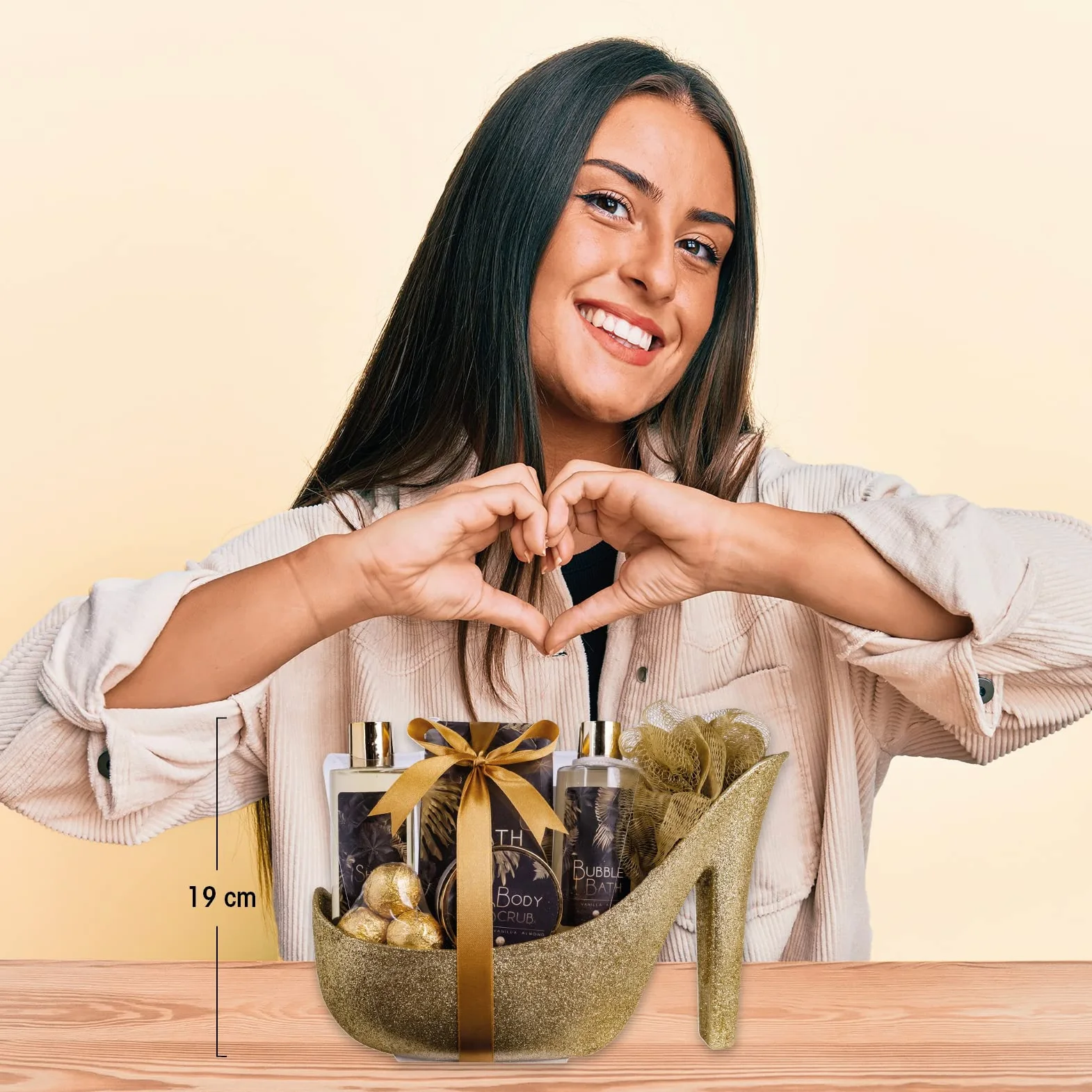 accentra Luxury Bath Set Gift Set w pięknych złotych brokatowych pompkach, 9-częściowy luksusowy zestaw pielęgnacyjny zestaw pod prysznic - dla relaksującego doświadczenia SPA