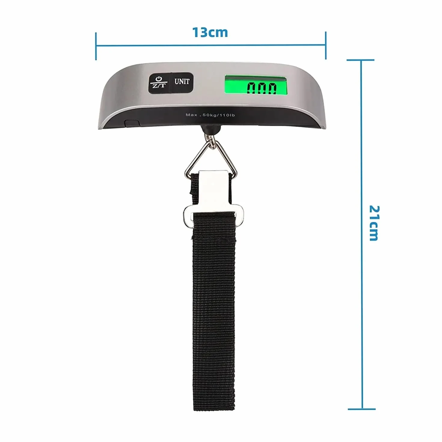 Przenośna waga bagażowa, cyfrowa waga bagażowa, wyświetlacz LCD z podświetleniem, funkcja tary, praktyczna w podróży/życiu rodzinnym, do 50 kg