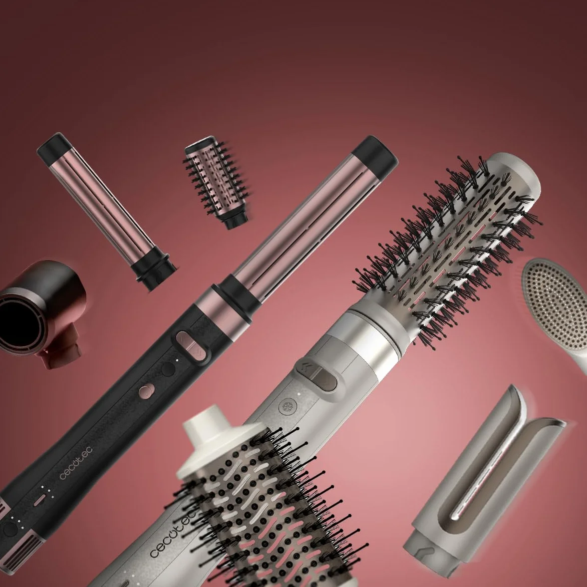 Cecotec Wielofunkcyjny styl do modelowania włosów, 8 głowic CeramicCare 8in1, AirGlam Gyro. 1500 W, gładki, kształtujący i pętelkowy, bezszczotkowy silnik, funkcja obrotowa i powłoka ceramiczna i