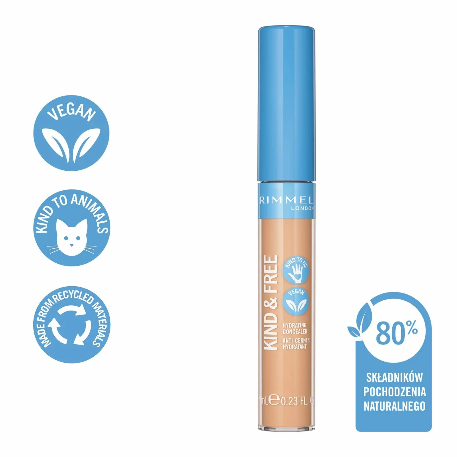 Rimmel KIND&FREE - wegański korektor nawilżający, płynny korektor do cieni pod oczami, testowany dermatologicznie, nr 10 Fair, 7ml