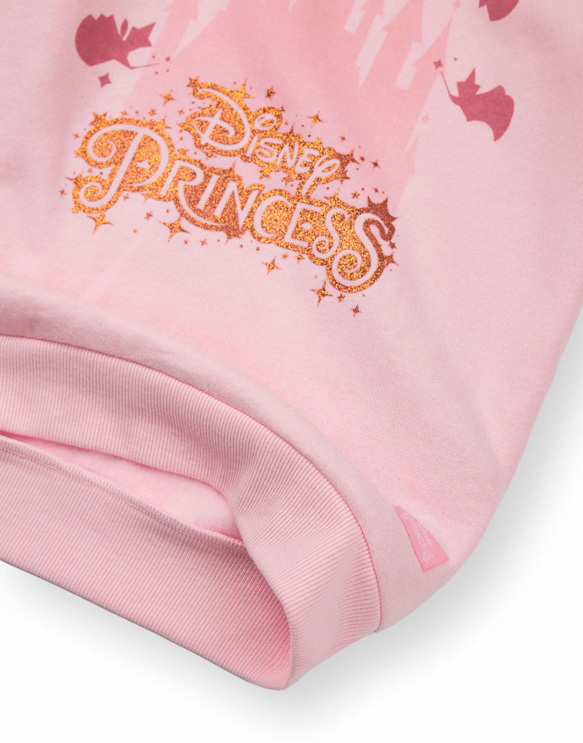 Disney Księżniczka dziewczęca bluza z kapturem | dziecięca różowa graficzna bluza z kapturem z koroną 3D | marszczony brzeg dobre wróżki odzież sweter | magiczny złoty brokat film film postać z