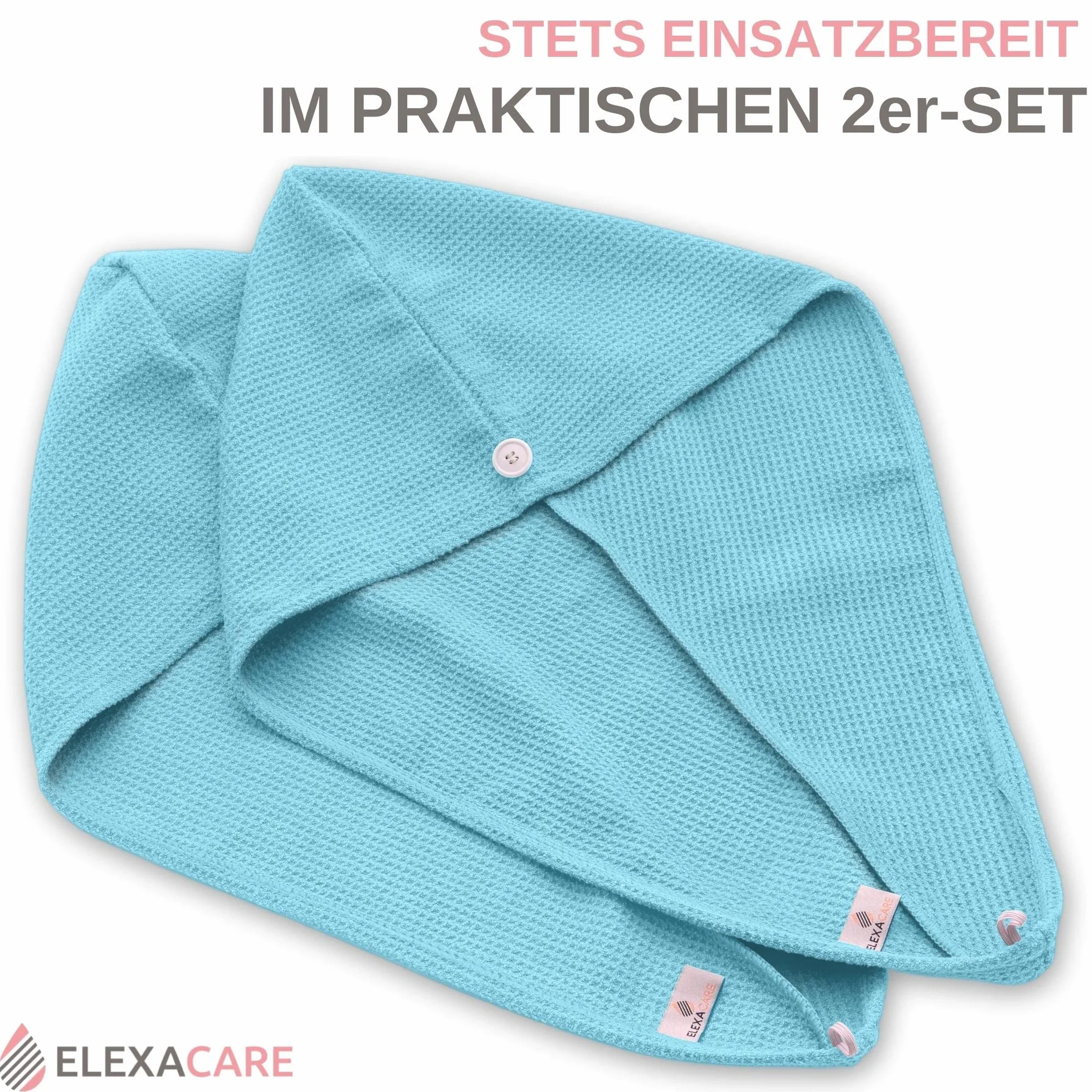 turban do włosów, ręcznik z guzikiem (2 sztuki, jasnoniebieski), ręcznik z mikrofibry na głowę i długie włosy