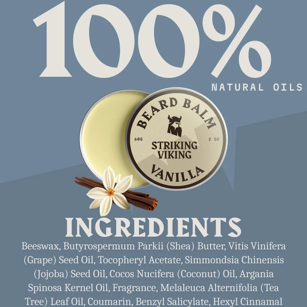 Striking Viking Beard Oil and Balm - Leave in Beard Conditioner - Tames, Styles, Softens, Moisturizes Beards and Mustache - Made with All Natural and Organic Argan and Jojobo, Olejki waniliowe