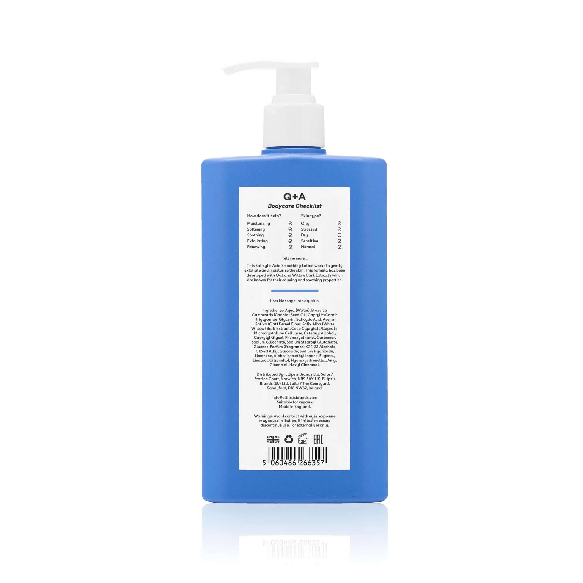 Q+A Balsam do ciała wygładzający z kwasem salicylowym (250ml), balsam do ciała z zapachami arbuza i agawy, alternatywa dla masła do ciała, wygładza szorstką, grudkowatą skórę, usuwa przebarwienia i
