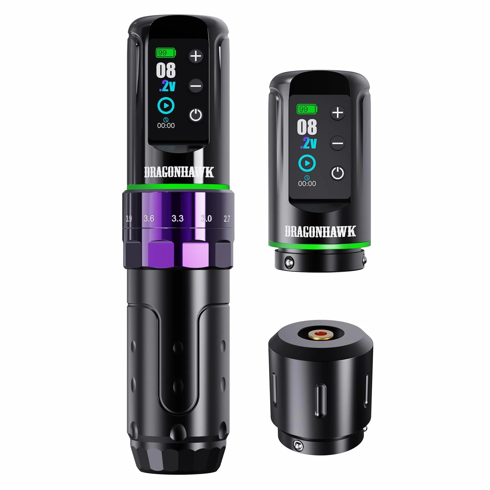 Dragonhawk L3 Wireless Tattoo Machine Pen Rotary Tattoo Gun 2000mAh 2.8mm-4.2mm Stroke 2 Batteries Purple
