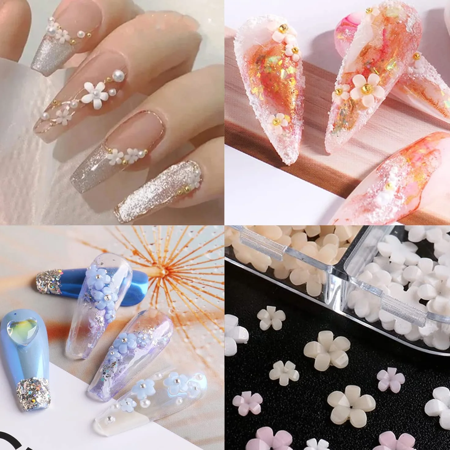 3D Flower Nail Art Charms Acrylic Nail Art Supplies 3D Nail Flowers Rhinestone Manicure DIY Nail Decorations Nail Art Rhinestones Five-Petal Flower Ornaments for Women Girls DIY Nail Design