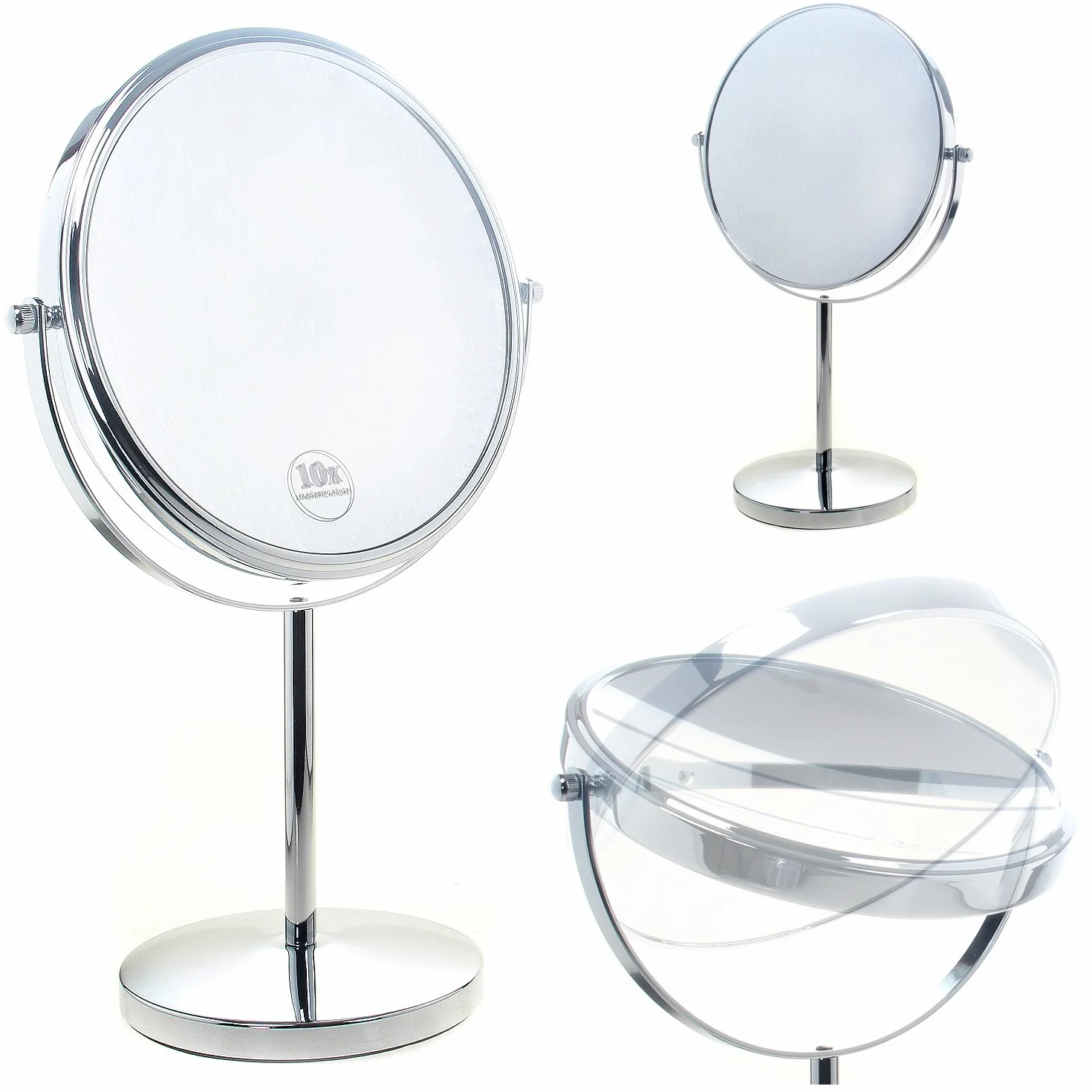 TUKA lusterko stojące, 5-krotne powiększenie, 20 cm, lusterko kosmetyczne obracane o 360°. Chromowane lusterko do makijażu, lusterko do golenia, lustro stołowe, lusterko łazienkowe, dwustronne: lustro