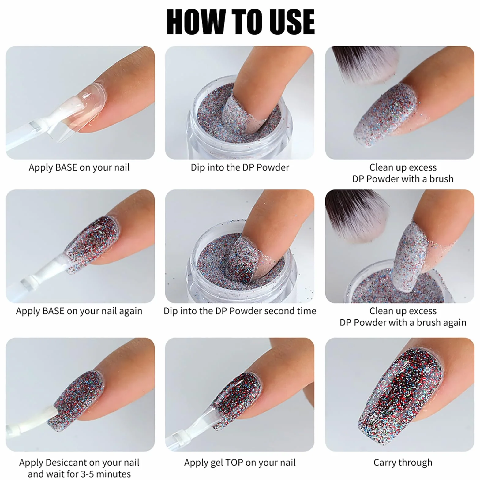 Zestaw startowy do paznokci w proszku do dippingu, zestaw startowy do manicure w 8 kolorach, podkład bazowy, aktywator, system do manicure, zestaw do manicure DIY (zestaw 02)