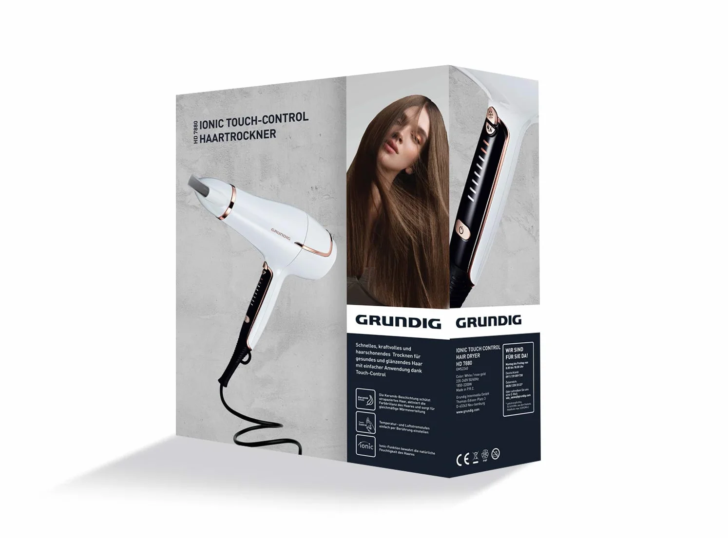 Grundig HD7880 Touch Control suszarka do włosów, 2200 W, bezstopniowa regulacja temperatury