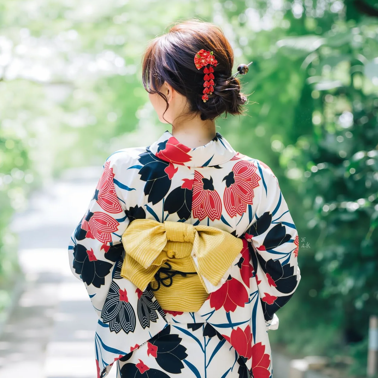 LALAFINA Kimono spinka, włosy, japońskie długie frędzle, kwiaty, Hanfu, gejsza, Yukata, ozdoba do włosów, czarna