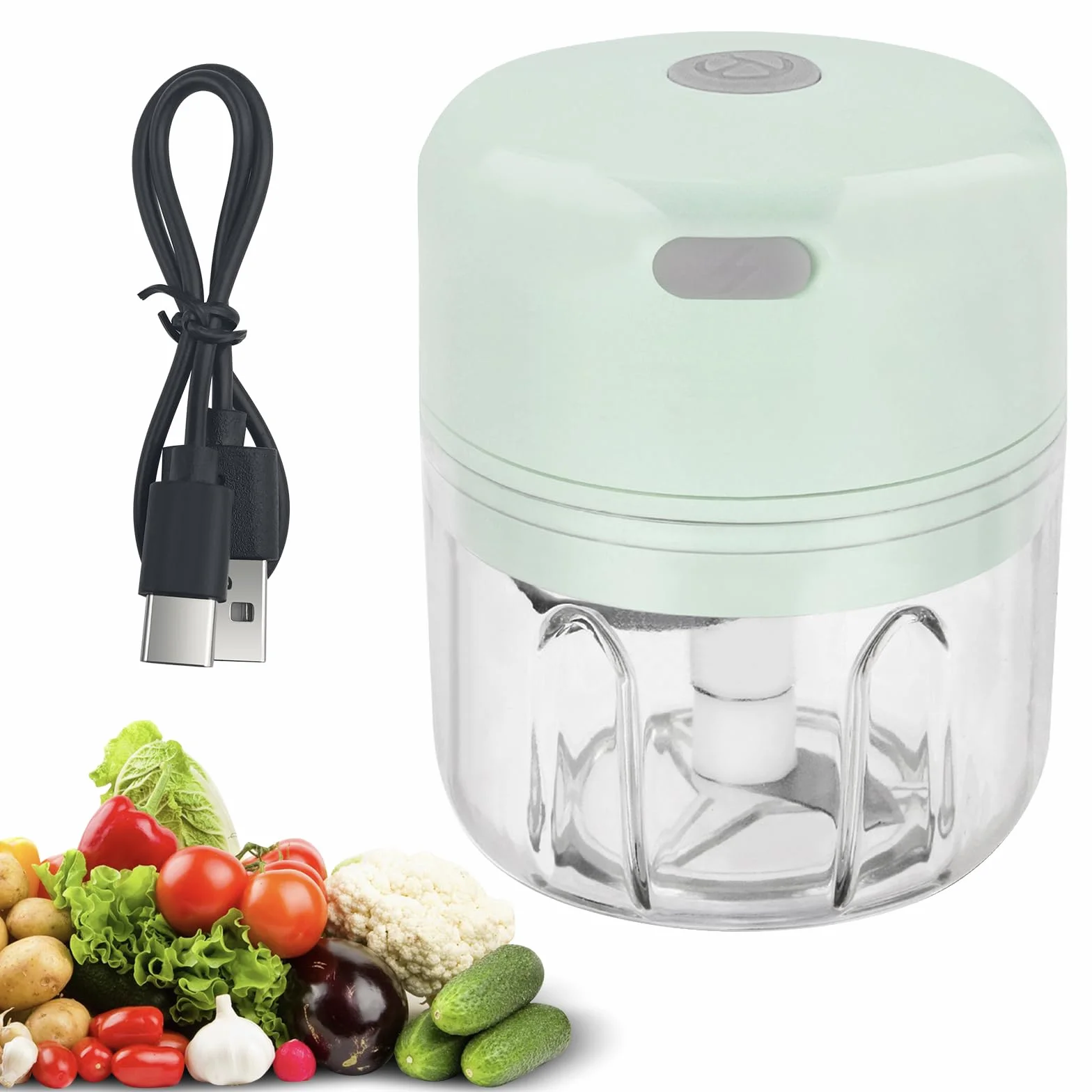 Mini elektryczny rozdrabniacz, 250 ml akumulatorowy mini rozdrabniacz, elektryczna szatkownica kuchenna z przyłączem USB, siekacz do czosnku, mini krajalnica do cebuli, warzyw, owoców