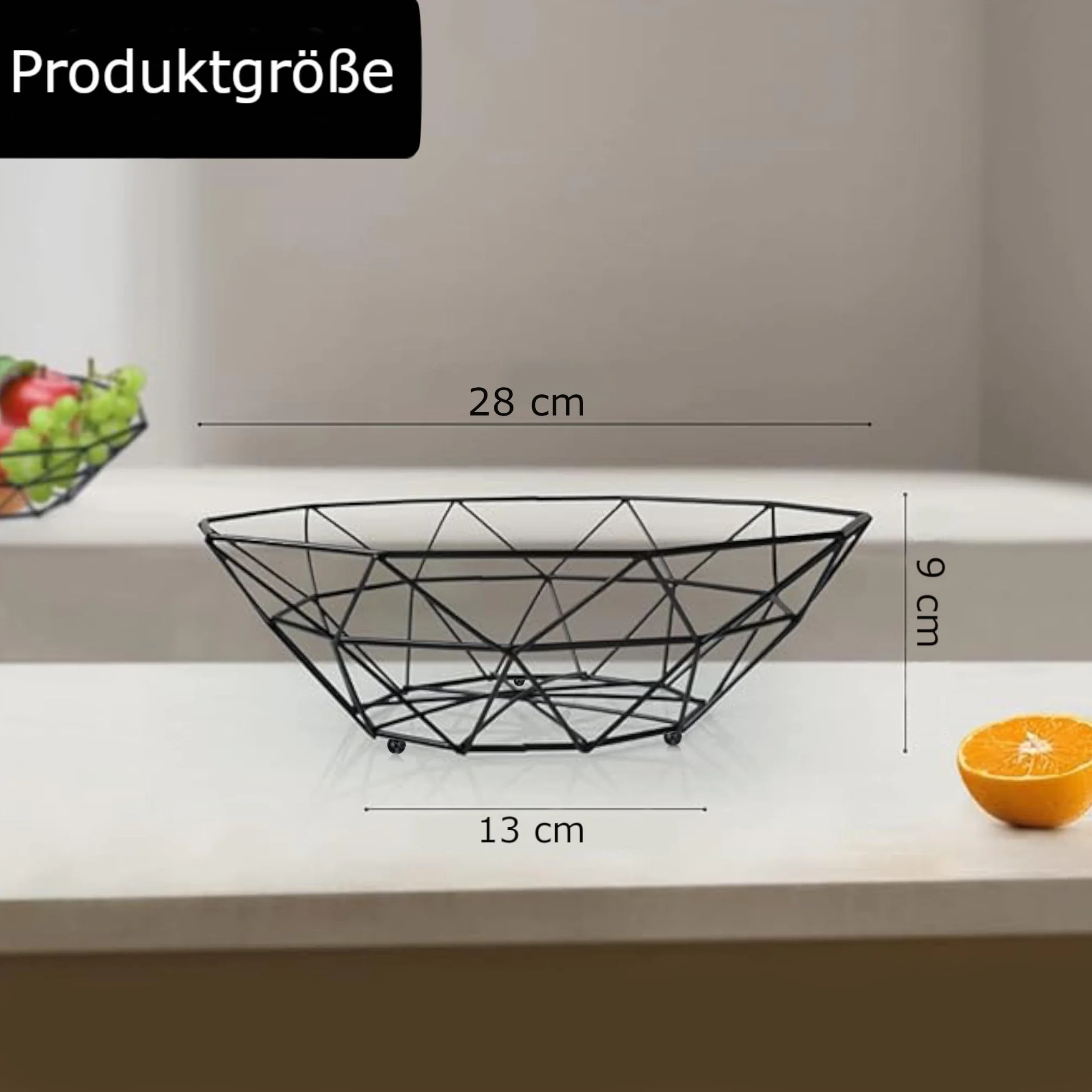 EliteHoff Miska na Owoce, Kosz Druciany na Owoce i Warzywa, Koszyk na Chleb, Kosz na Przekąski, Kosz na Pieczywo Mały, Koszyk z Metalowego Drutu do Przechowywania Owoców (Geometryczna Czarna, 28x10)