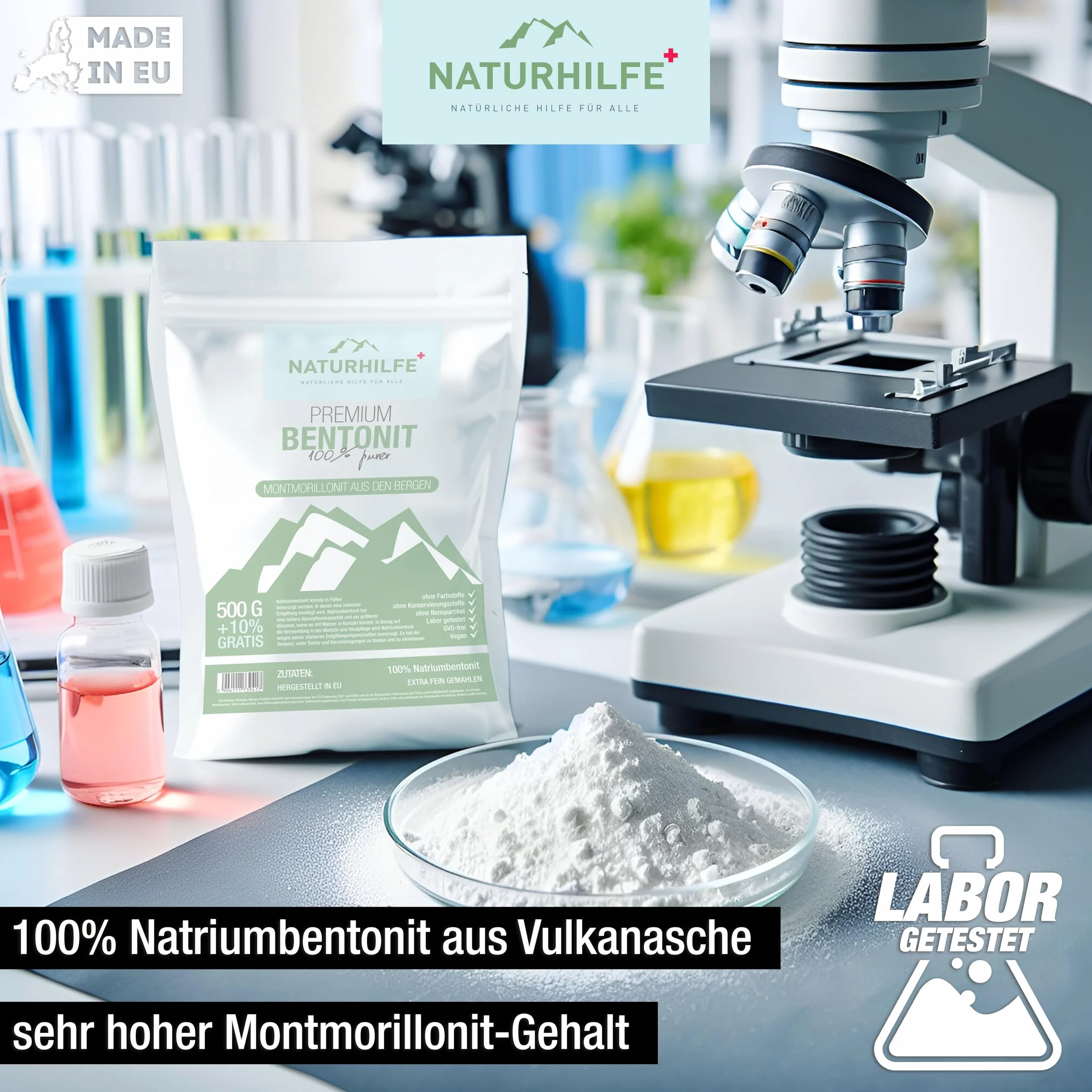 Bentonit w proszku 550 g - Testowana laboratoryjnie glinka mineralna Bentonit sodowy - Minerały wulkaniczne dla zdrowej skóry i detoksu - 100% czystości