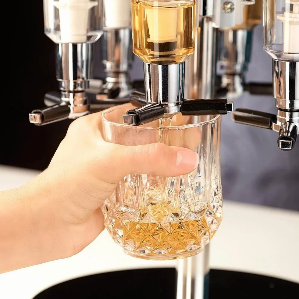 Bakaji Dozownik do butelek na stół piwo piwo napoje alkoholowe 4 miejsca, aluminiowa rama, okrągła podstawa, bar lokaj 4 dozowniki