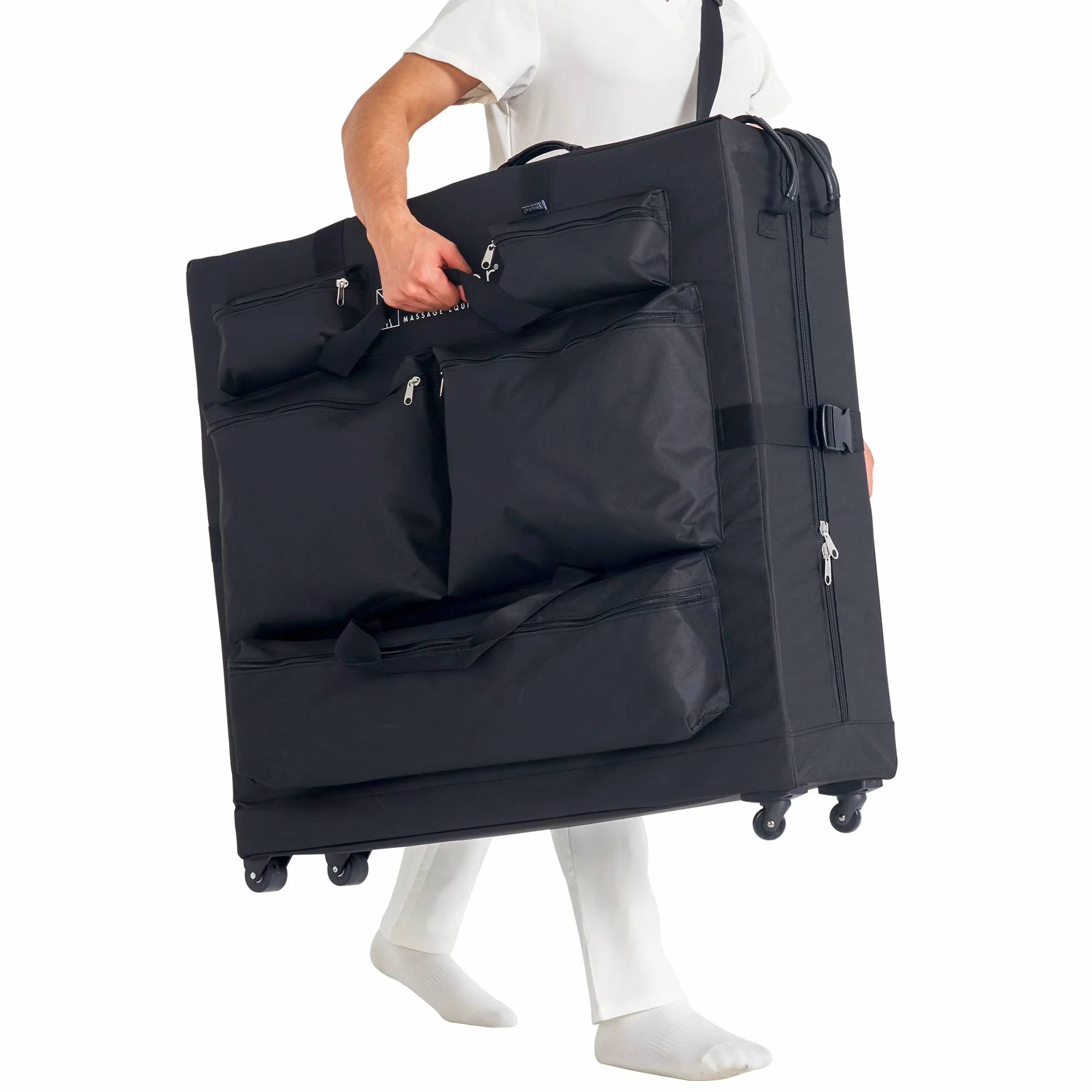 Master Massage Torba transportowa na leżaki do masażu, tkanina nylonowa, jeszcze łatwiejszy transport, czarna (z kółkami)