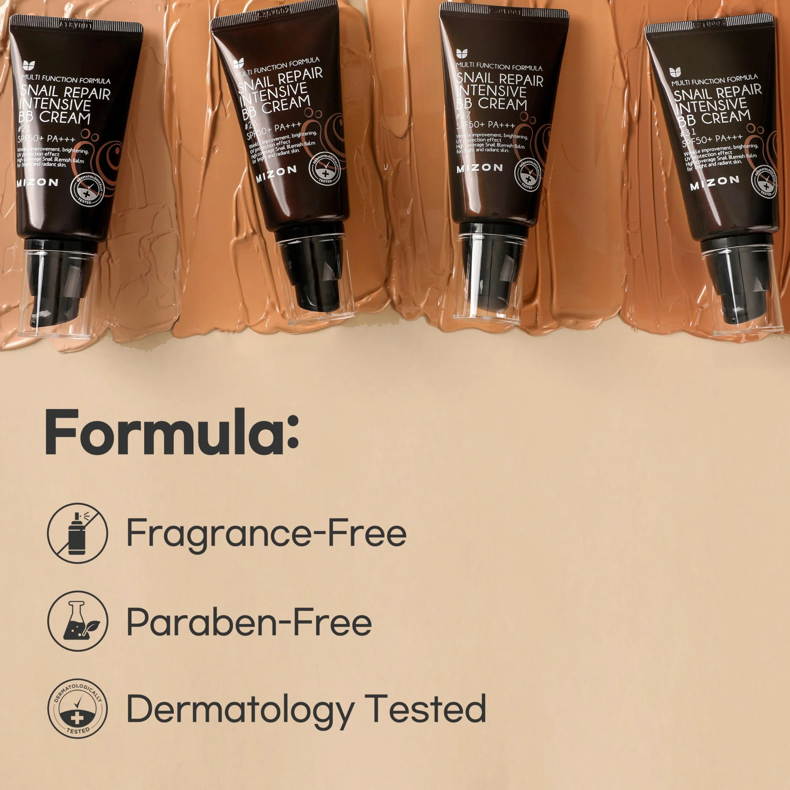 [Mizon] BB Cream SPF 50+ wzbogacona w ekstrakt śluzu ślimaka (#21) wysokie krycie, nawilżenie, regeneracja skóry, kosmetyk koreański (Snail Repair Intensive BB Cream)