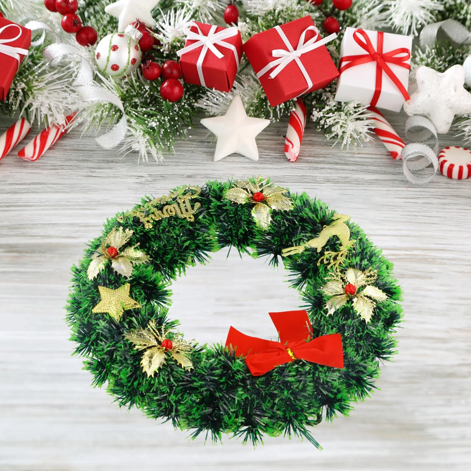 Wesołych Świąt Bożego Narodzenia, wieniec bożonarodzeniowy 33 cm, wieniec bożonarodzeniowy z kokardą, dekoracja świąteczny girlandy do okien, dekoracje