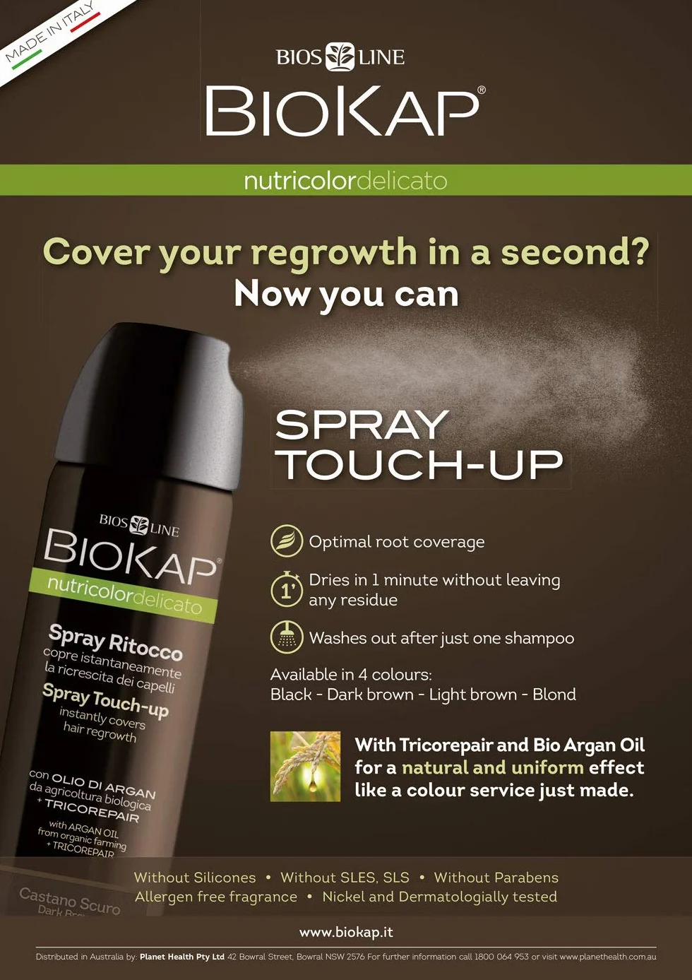 BIOKAP Touch Up spray 75 ml | Jasny blond | szary naskórek w 1 sekundę | utrzymuje się do następnego mycia włosów | Bio olejek arganowy – TricoREPAIR Complex