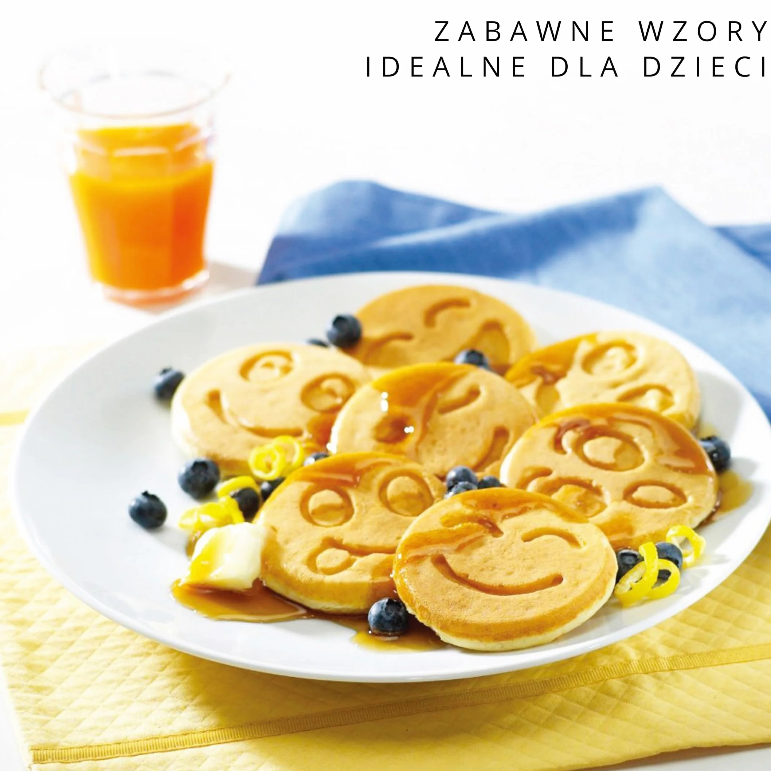 Erreke Patelnia do naleśników, nieprzywierająca, do wszystkich rodzajów kuchenek i płyt indukcyjnych, wesoły wzór dla dzieci i do gotowania, miękki uchwyt, 26 cm, kolor Niebieski.