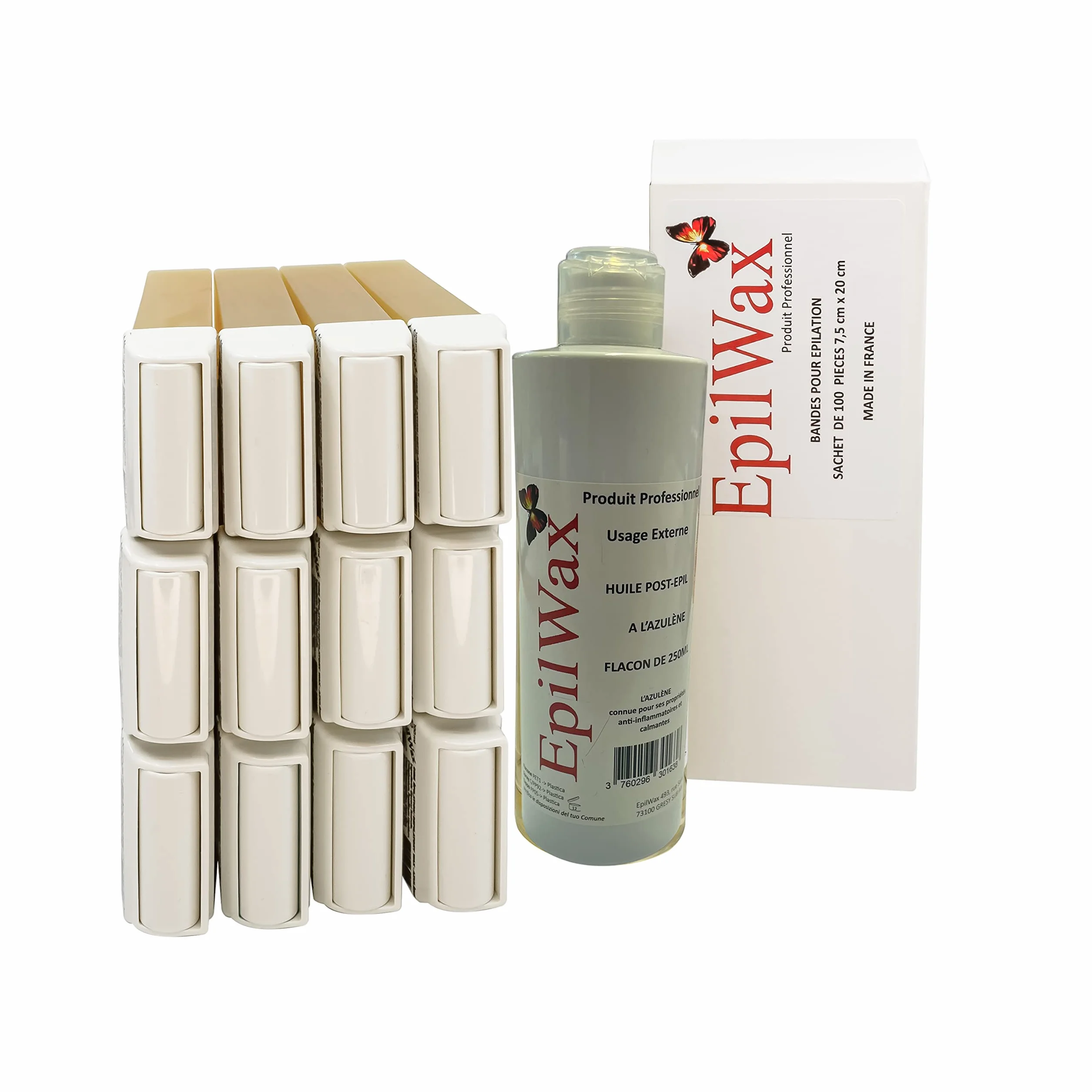 EpilWax - Zestaw 12 depilacji wosku miodowego + 100 pasków do depilacji + olejek po depilacji - nogi, pachy, ciało - łatwe rozprowadzanie i usuwanie