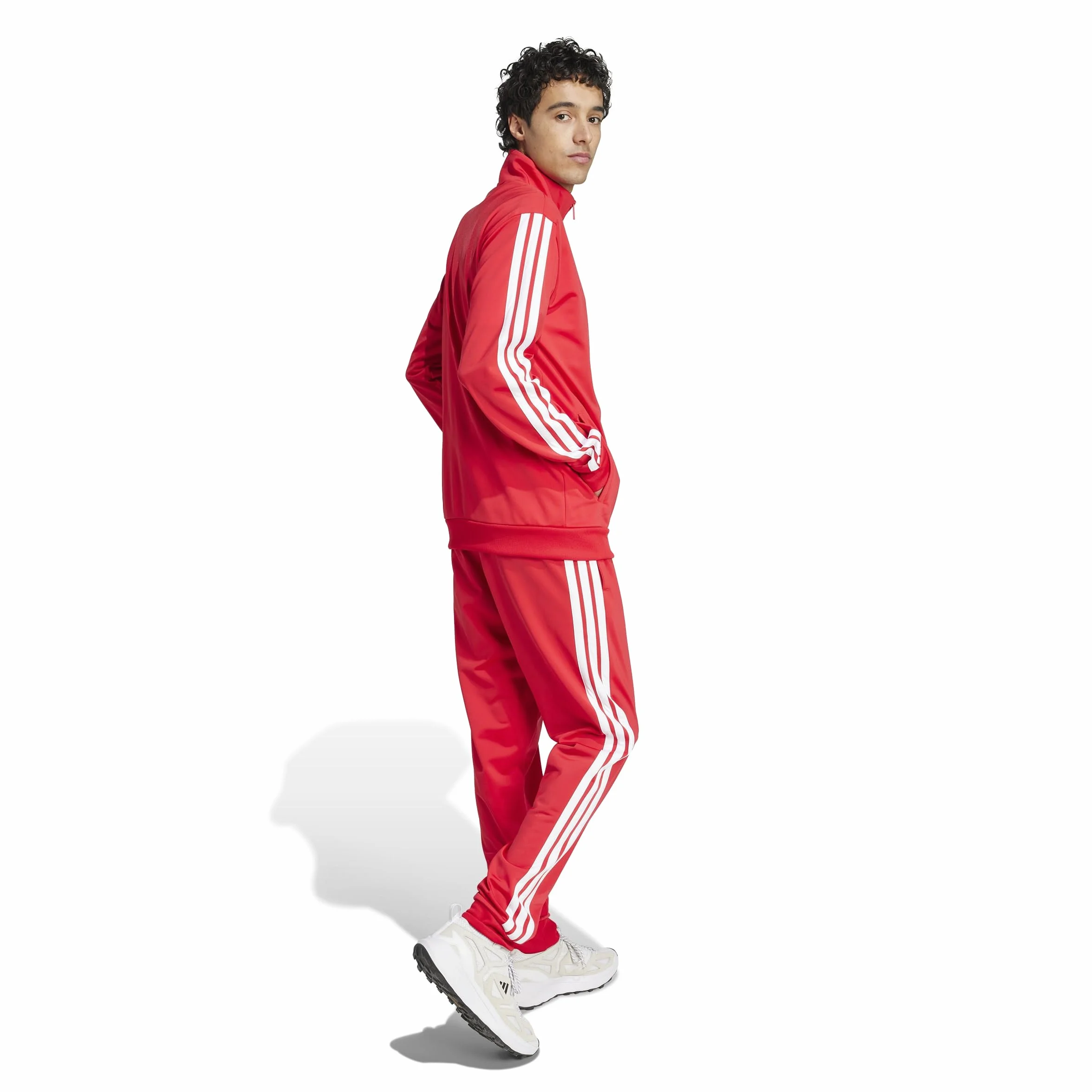 adidas heren SPORTSWEAR BASIC 3 STRIPES TRICOT TRACKSUIT, pure ruby/white, L