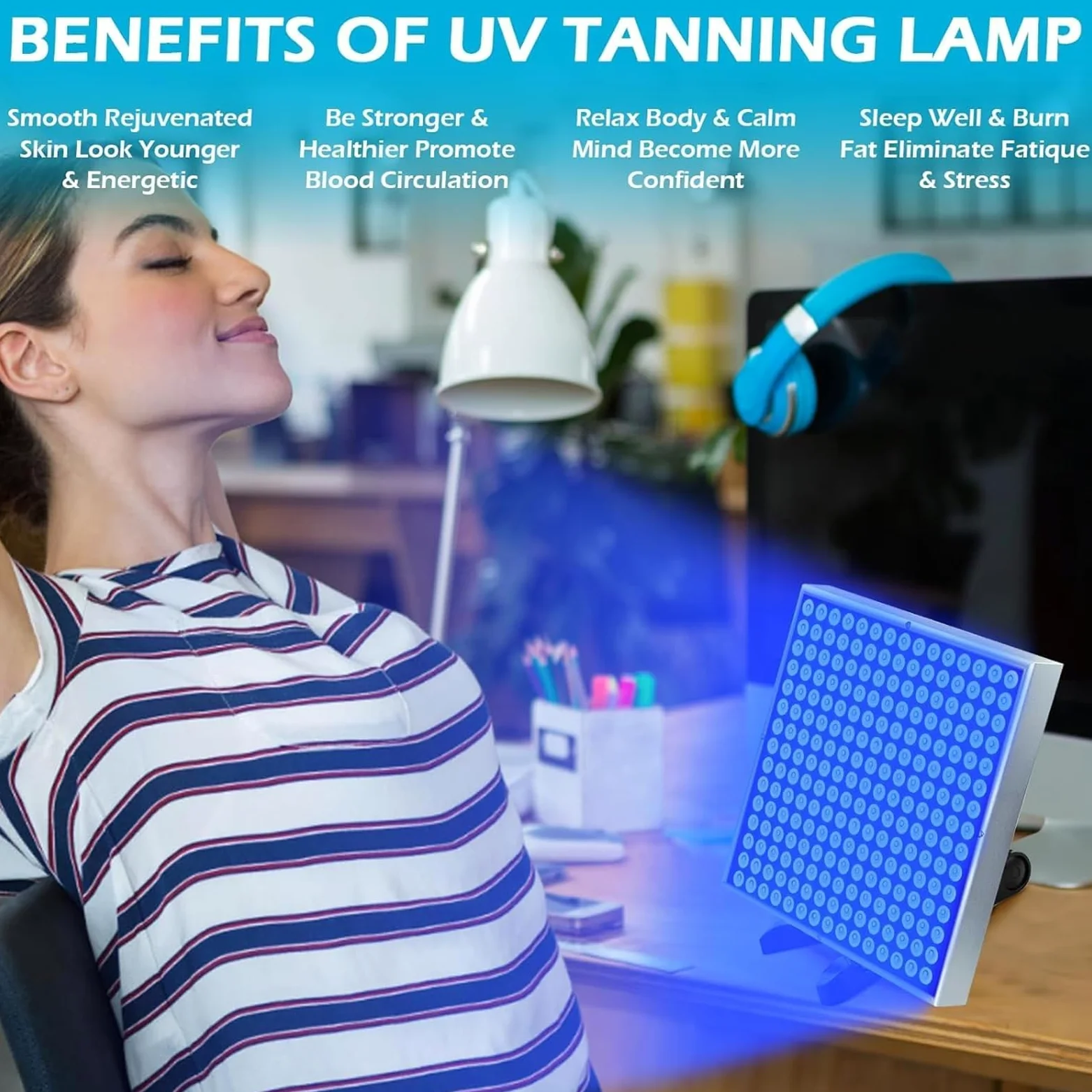 Lampa Opalająca Twarz 460 Nm, 45 W, Niebieska Lampa Samoopalająca Z 225 Diodami LED, Lampa Do Opalania Twarzy I Ciała Z Haczykiem I Okularami Ochronnymi, Regulowany Uchwyt, Do Twarzy I Ciała