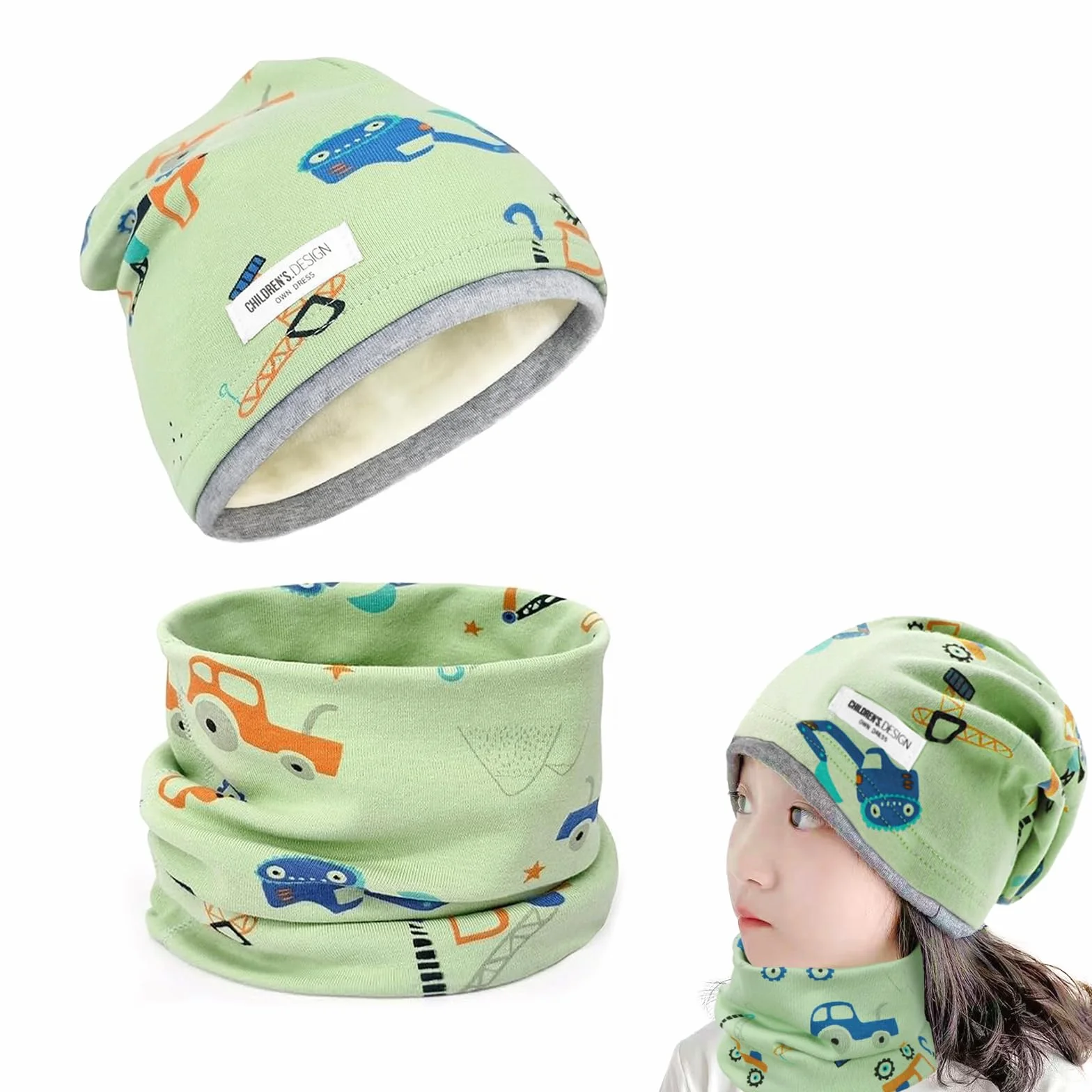 Zestaw czapek i szalików dla dzieci, czapka beanie i szalik, 95% bawełna, zestaw dla dziewcząt i chłopców w wieku 2-8 lat, ciepła czapka zimowa, czapka z dzianiny, na zimę, jesień i wiosnę