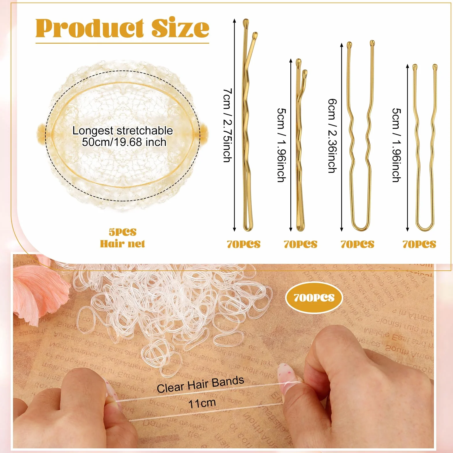 985 sztuk spinek do włosów Bobby Pins, 5-7 cm, złote spinki do włosów, francuskie spinki do włosów dla kobiet, dziewcząt, zestaw gumek do włosów z pudełkiem do przechowywania